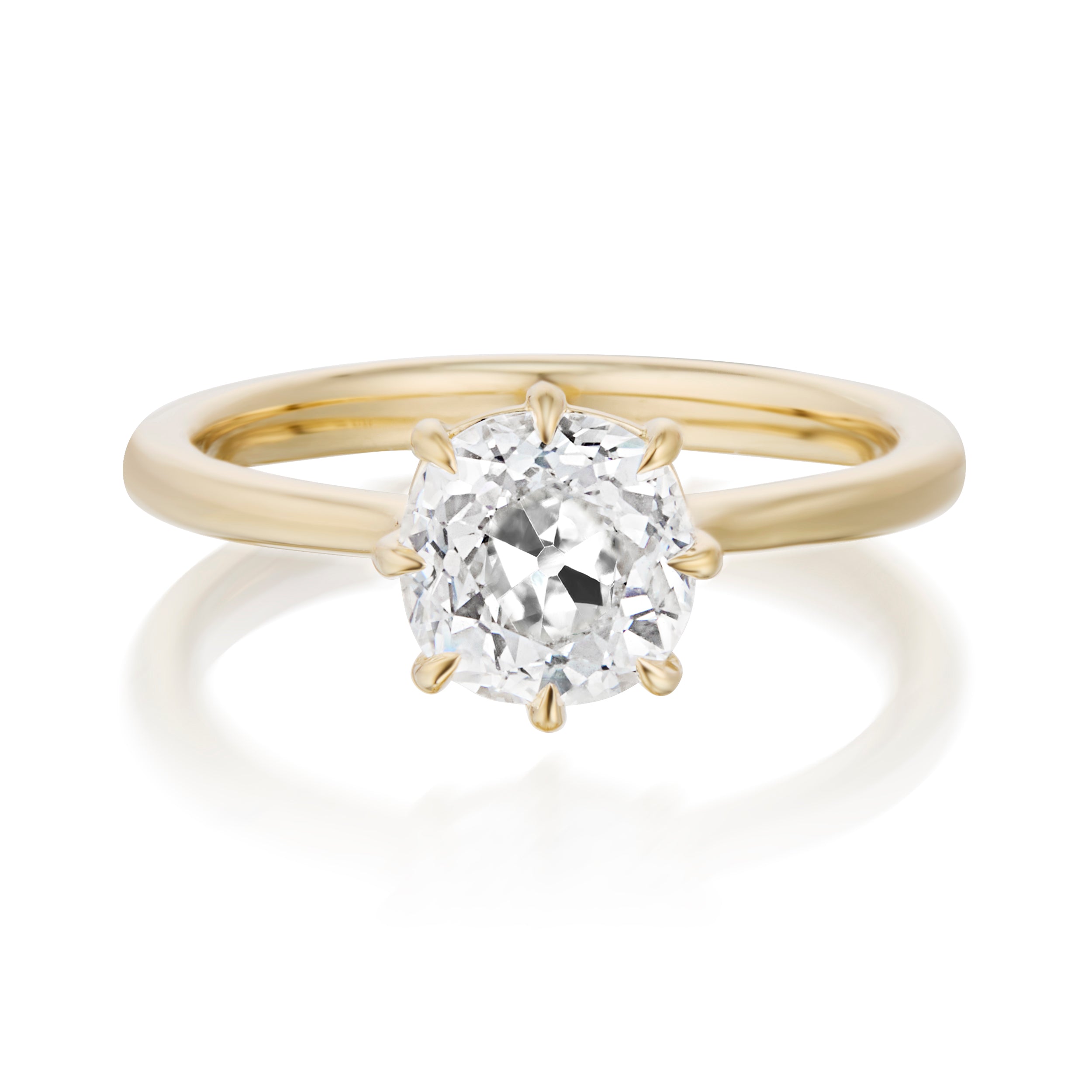 1.70 Carat Old European Cut Diamond Marlowe Ring Front 14K Yellow Gold
