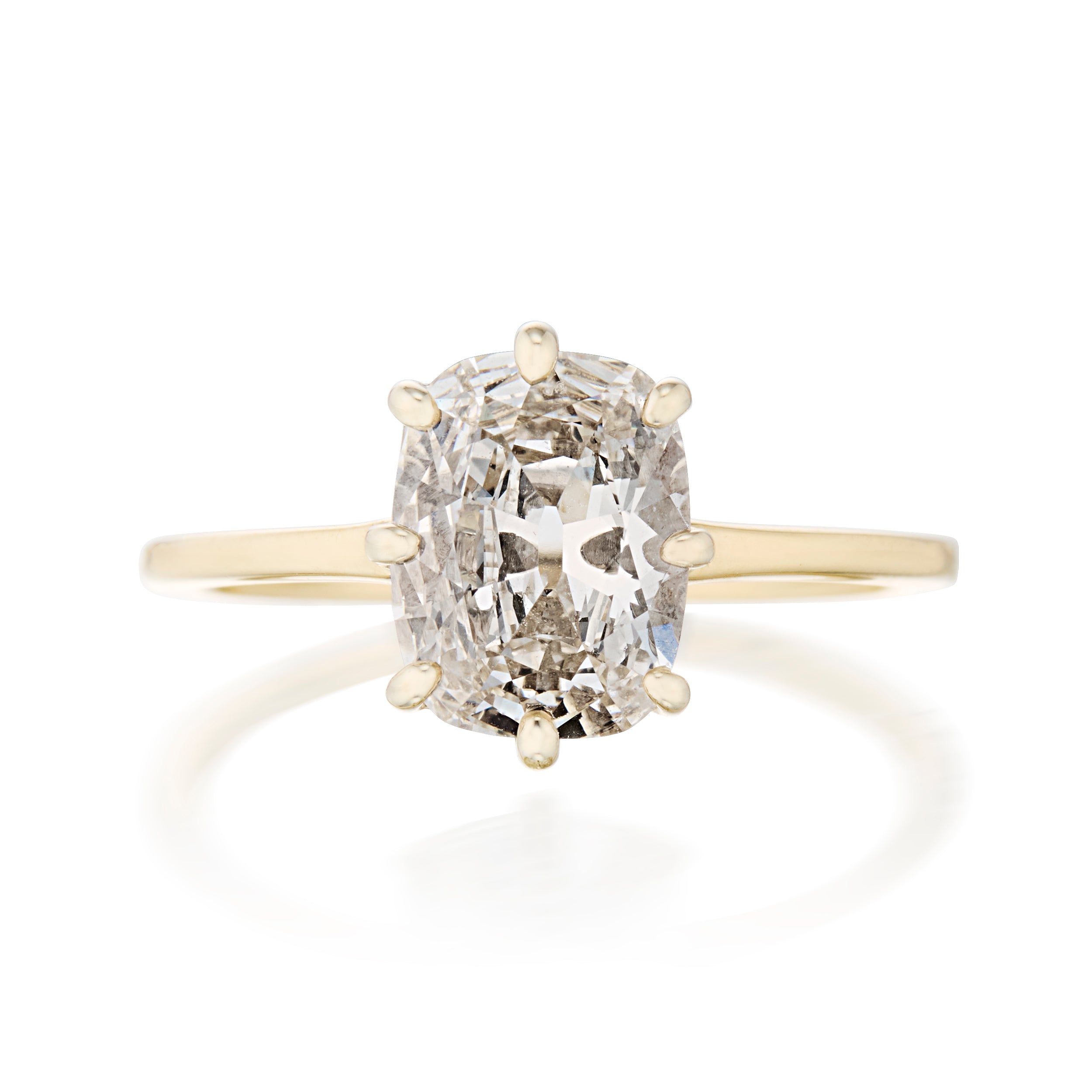 1.73 Carat Elongated Cushion 8 Prong Ring Yellow Gold Front View