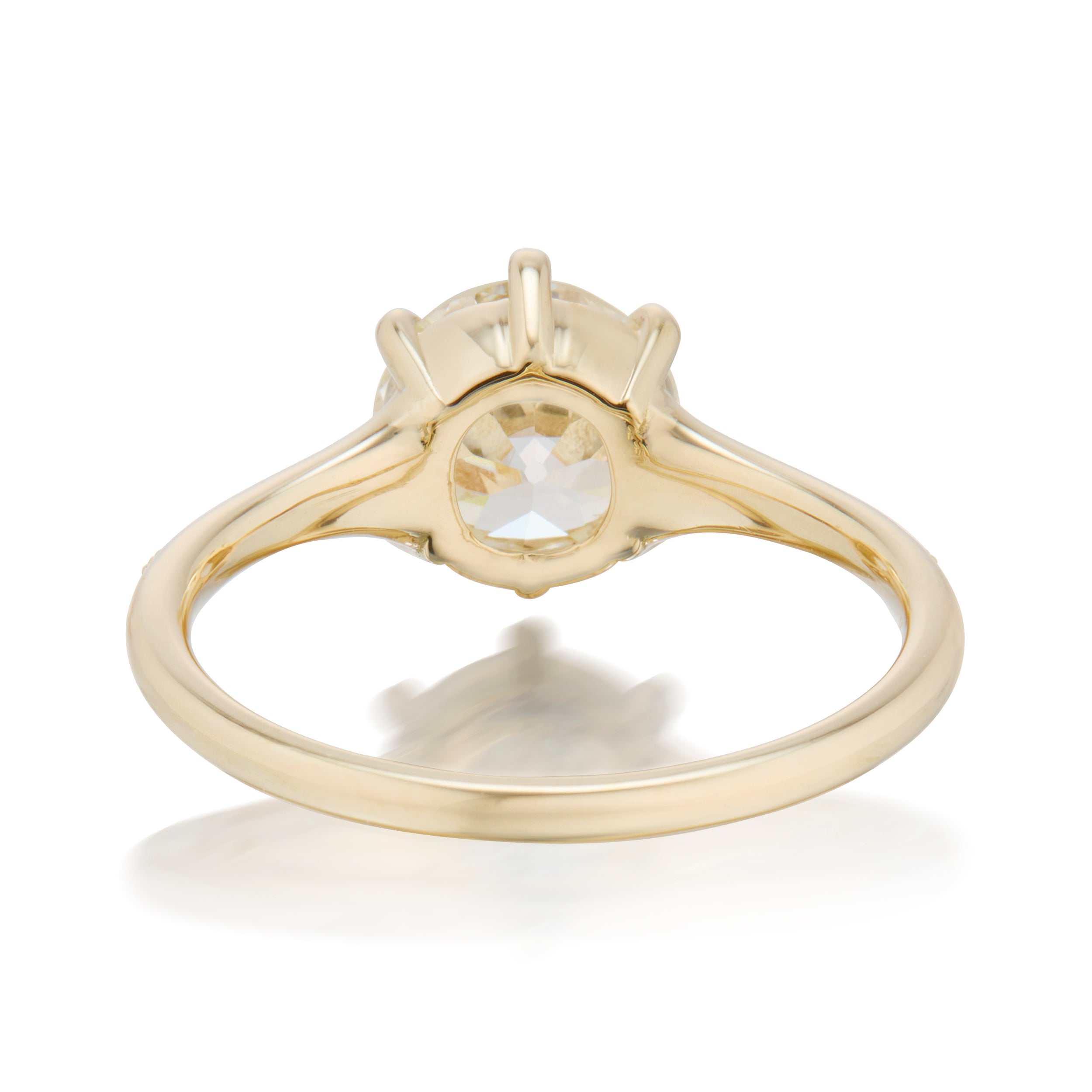 1.75 Carat Old European Cut Diamond Delilah Ring Yellow Gold Back View