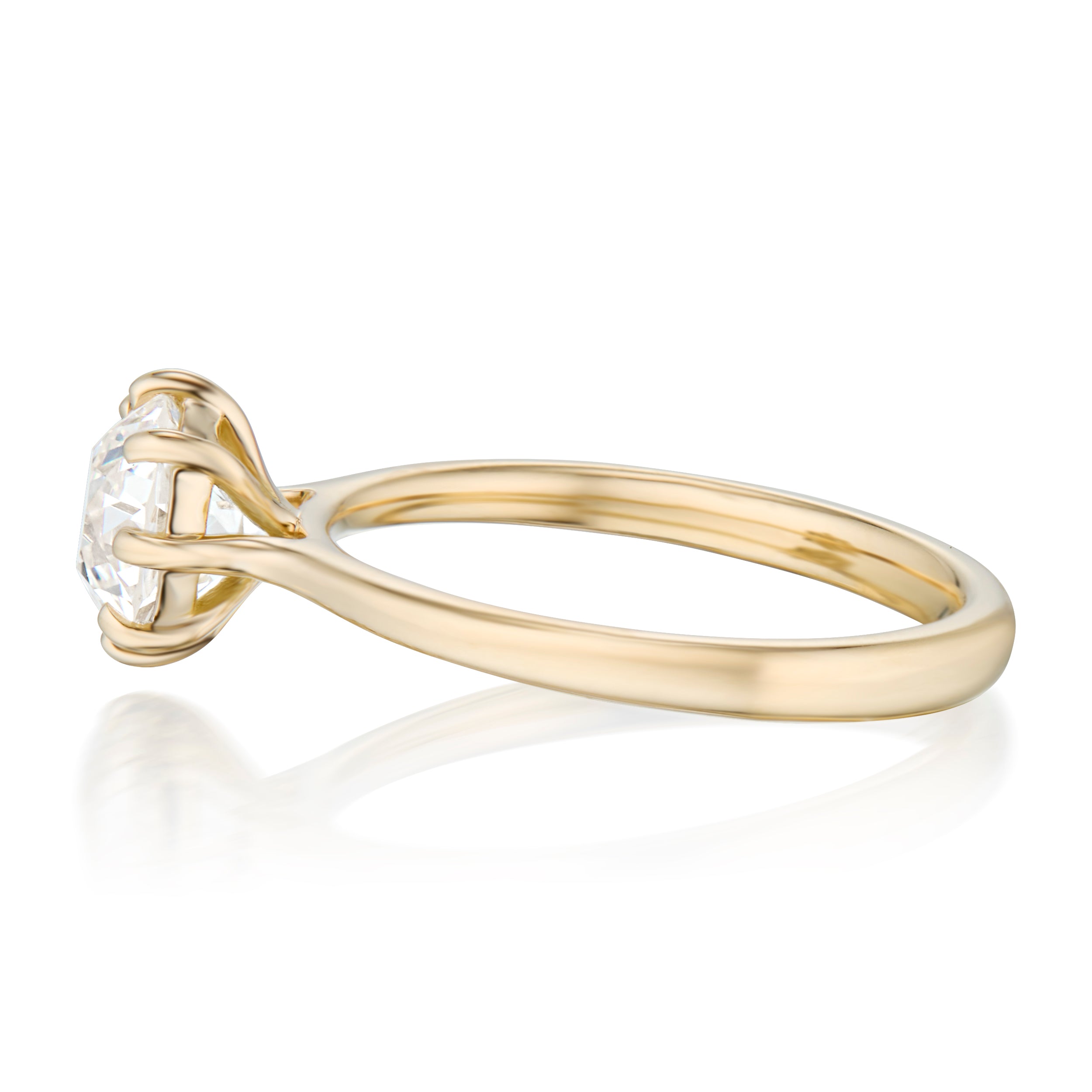 1.72 Carat Old European Diamond Marlowe Ring in Yellow Gold Side View from Vale Jewelry