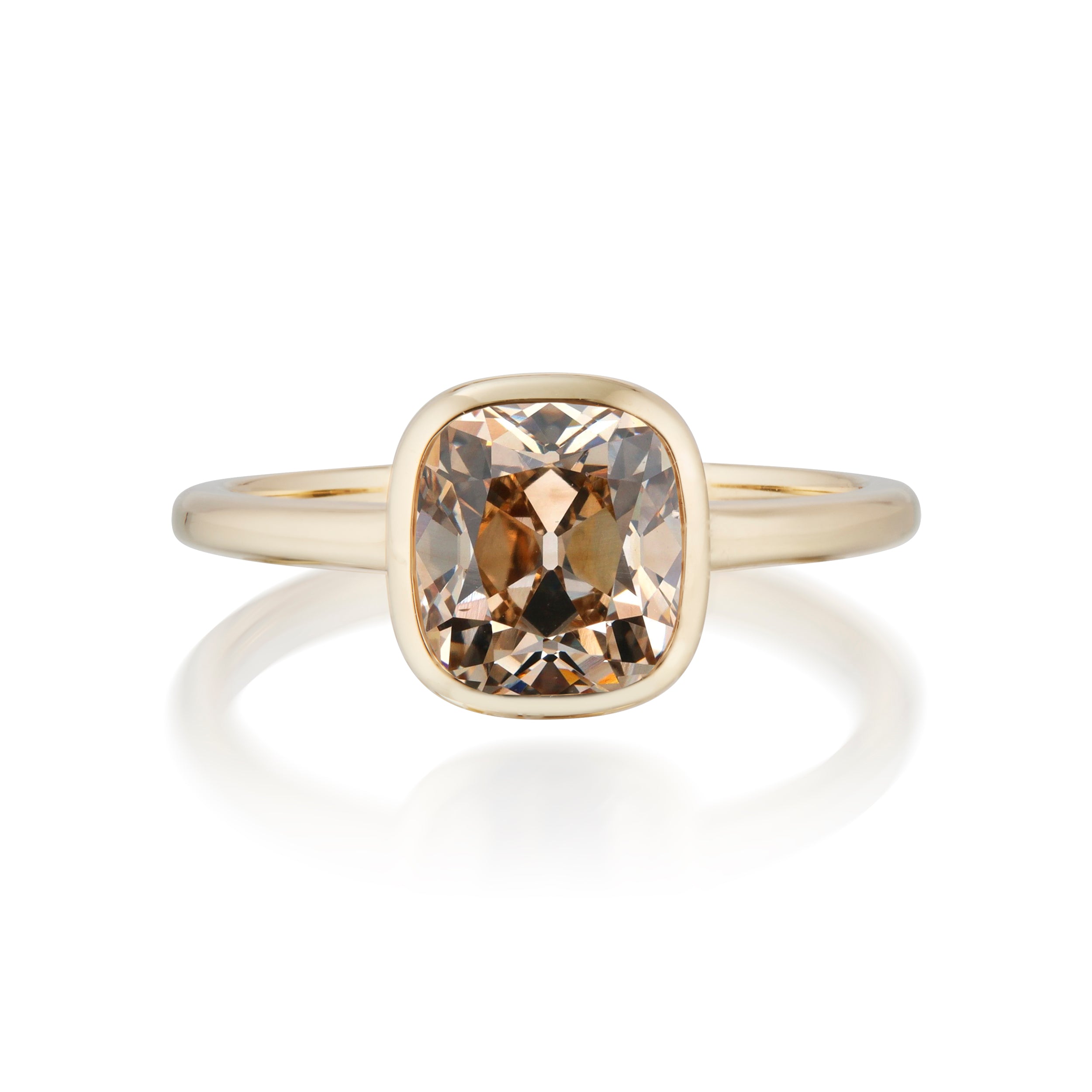 Vale Jewelry 2.05 Carat Fancy Orange Brown Diamond Solitaire Bezel Set Ring In 18K Yellow Gold Front View