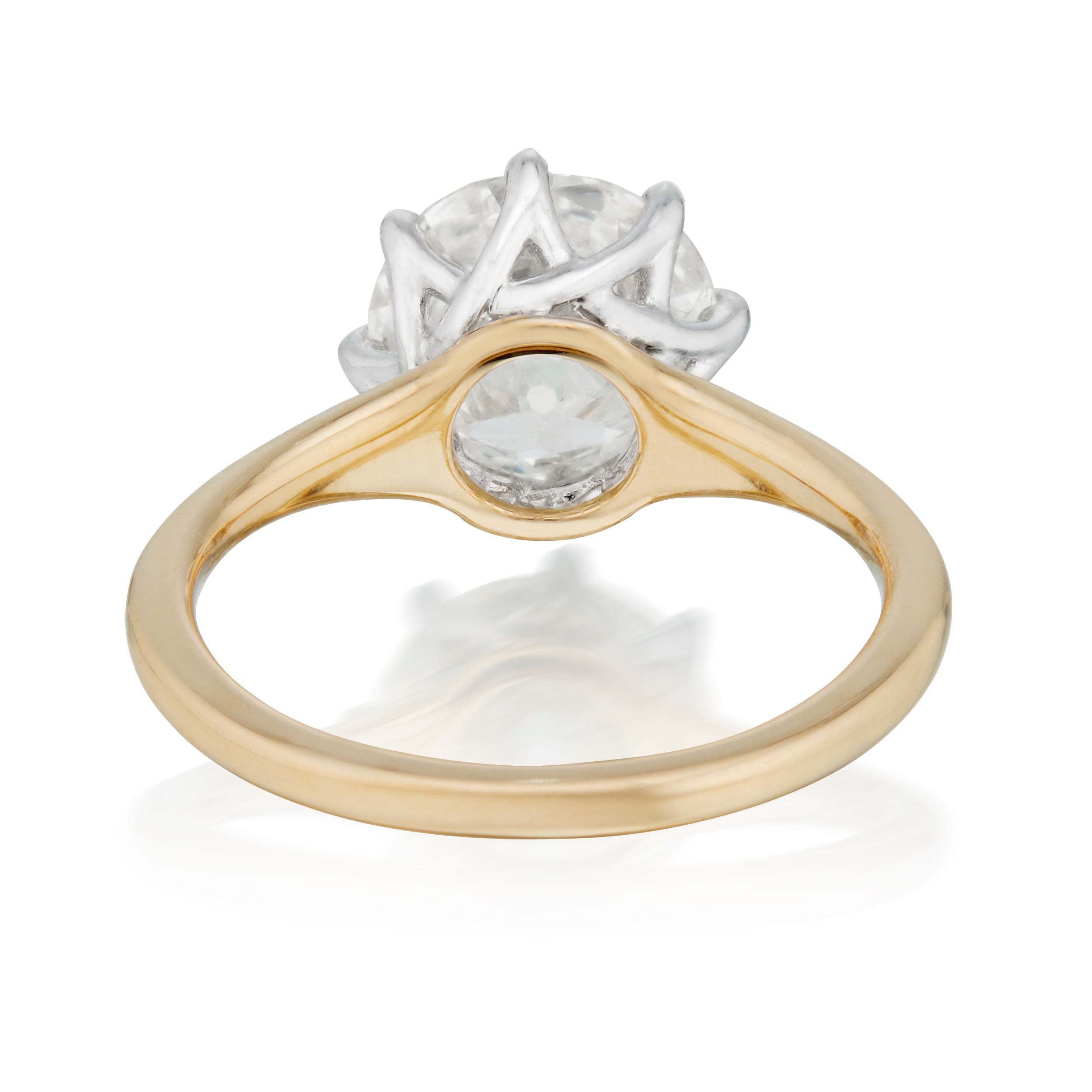 2.90 Carat Old European Cut Diamond Violaine Ring in Yellow Gold, Back Image