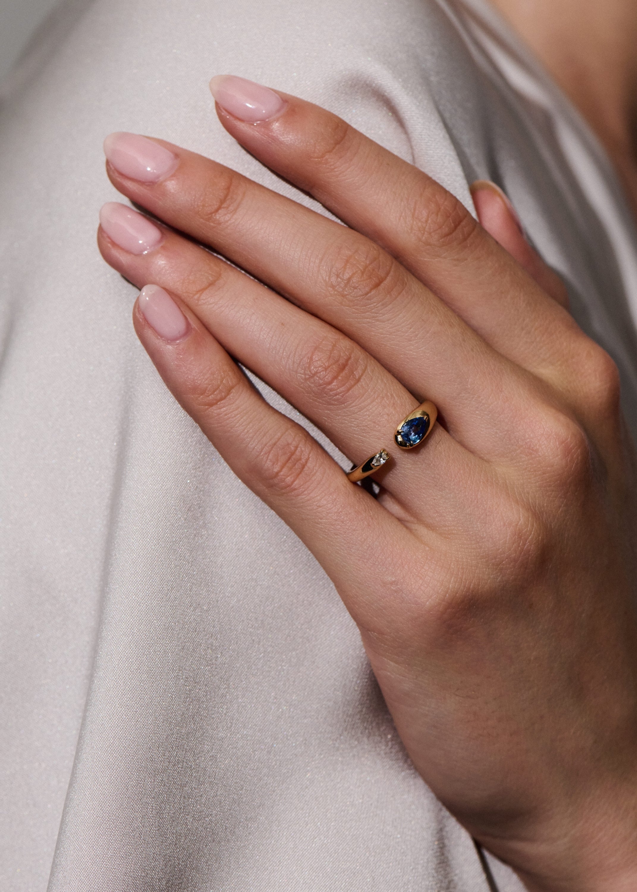 Rainfall Open Pear Cut Sapphire & Diamond Ring