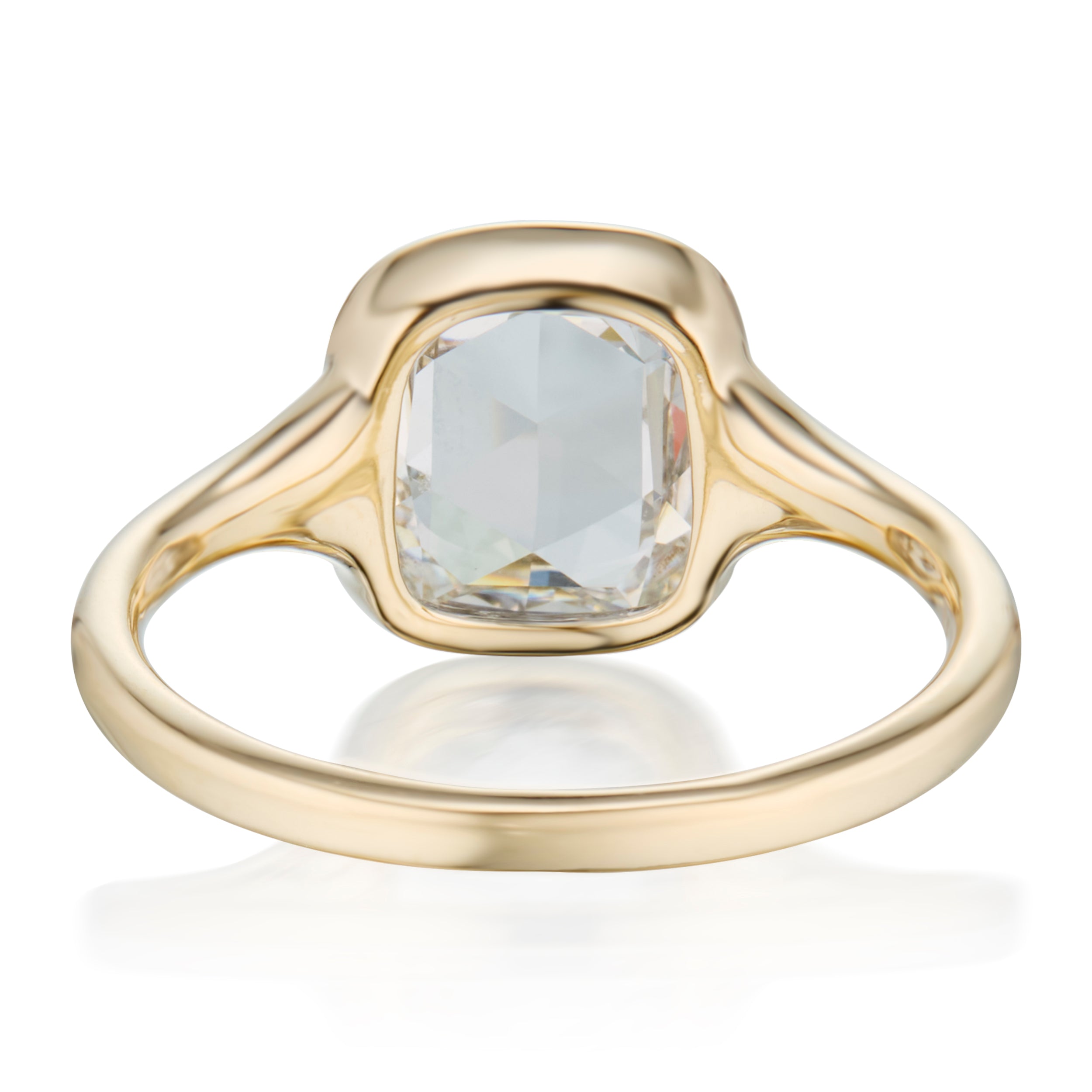2.01 Carat Cushion Rose Cut Diamond Tapered Band Rosanna Ring in Yellow Gold Back View by Vale Jewelry