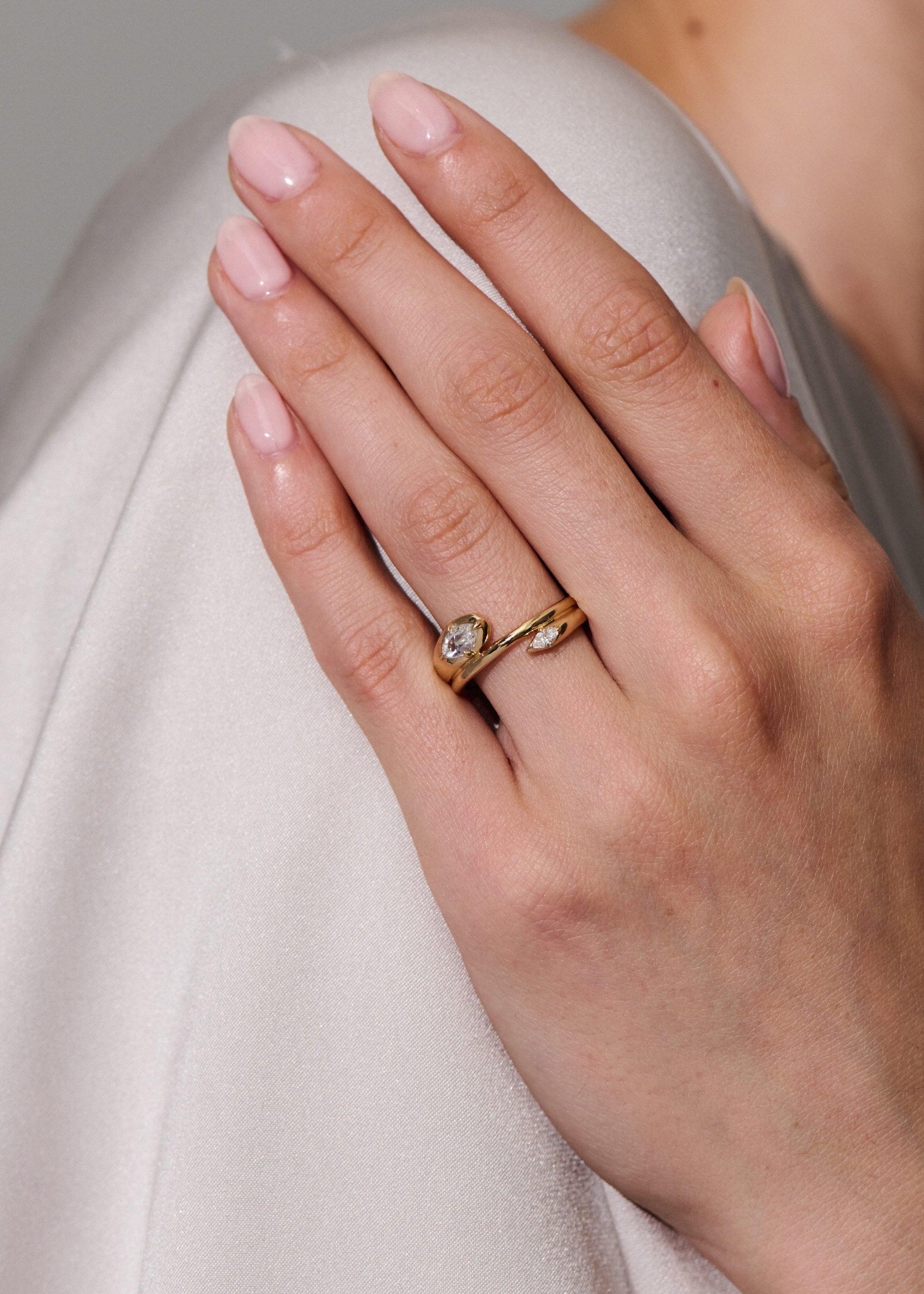 Rainfall Double Marquise White Diamond Coil Ring