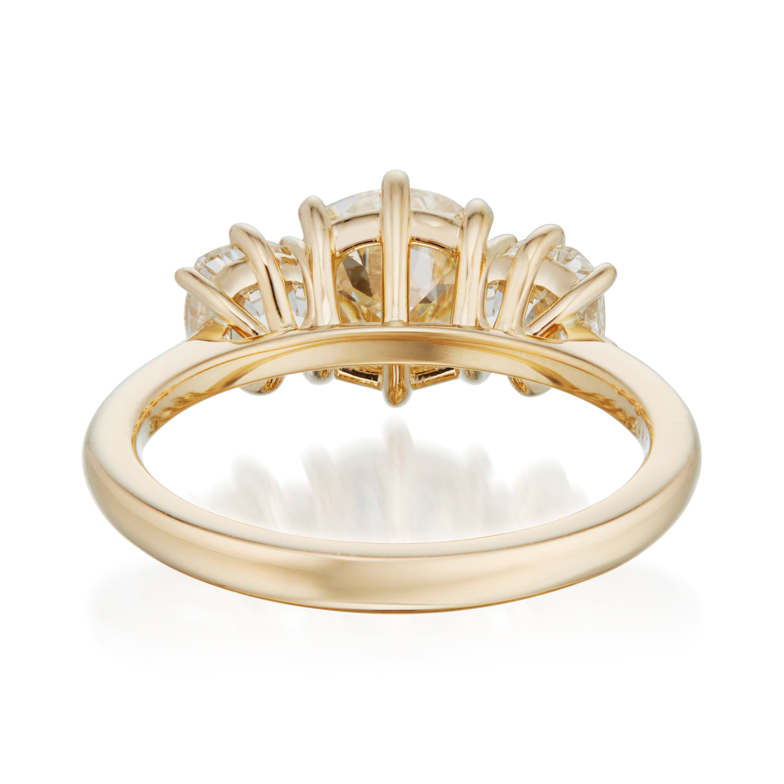 3 Old Mine Diamonds set in a Yellow Gold Ring, Back Image