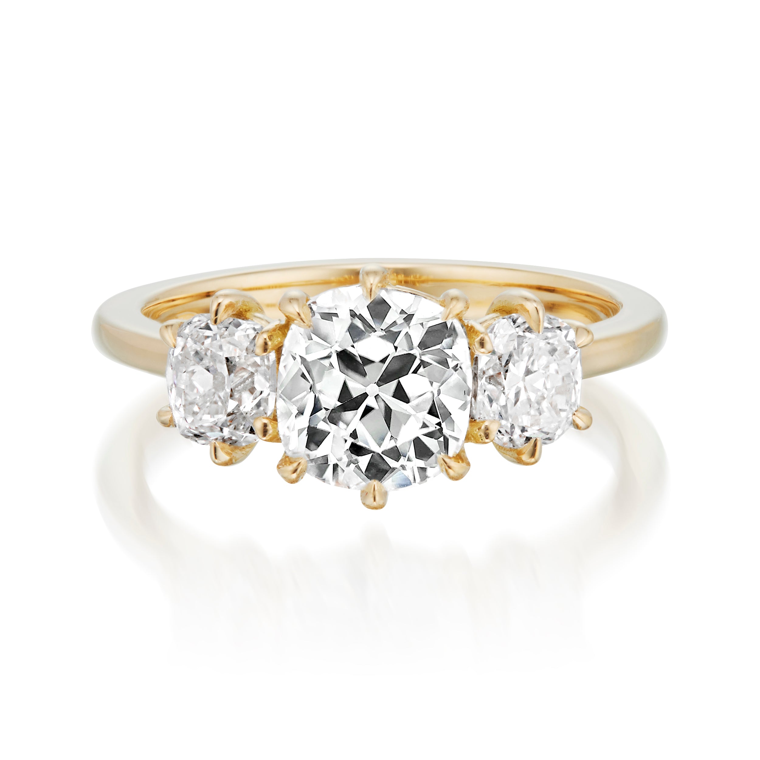 3 Old Mine Diamonds set in a Yellow Gold Ring, Front Image