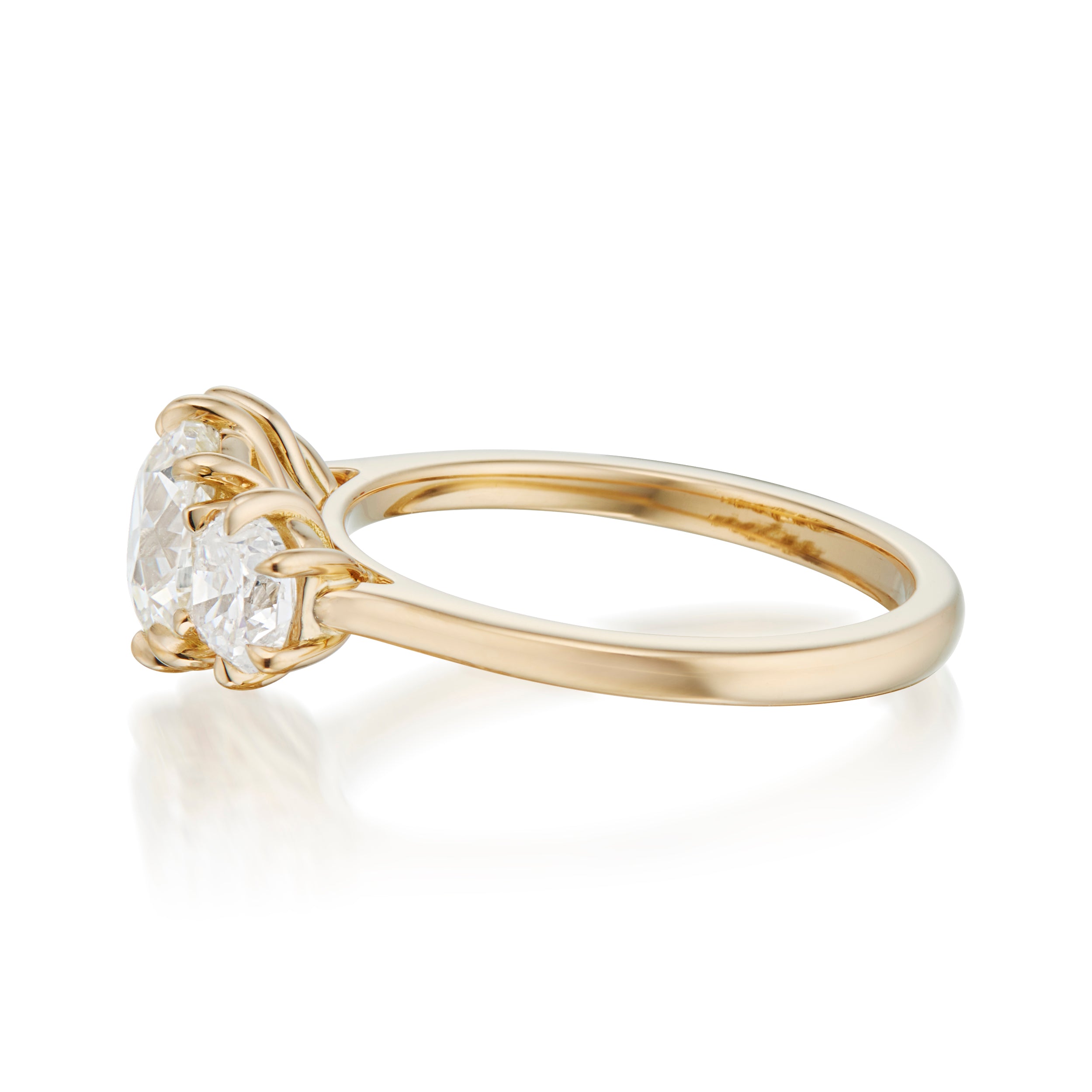 3 Old Mine Diamonds set in a Yellow Gold Ring, Side Image