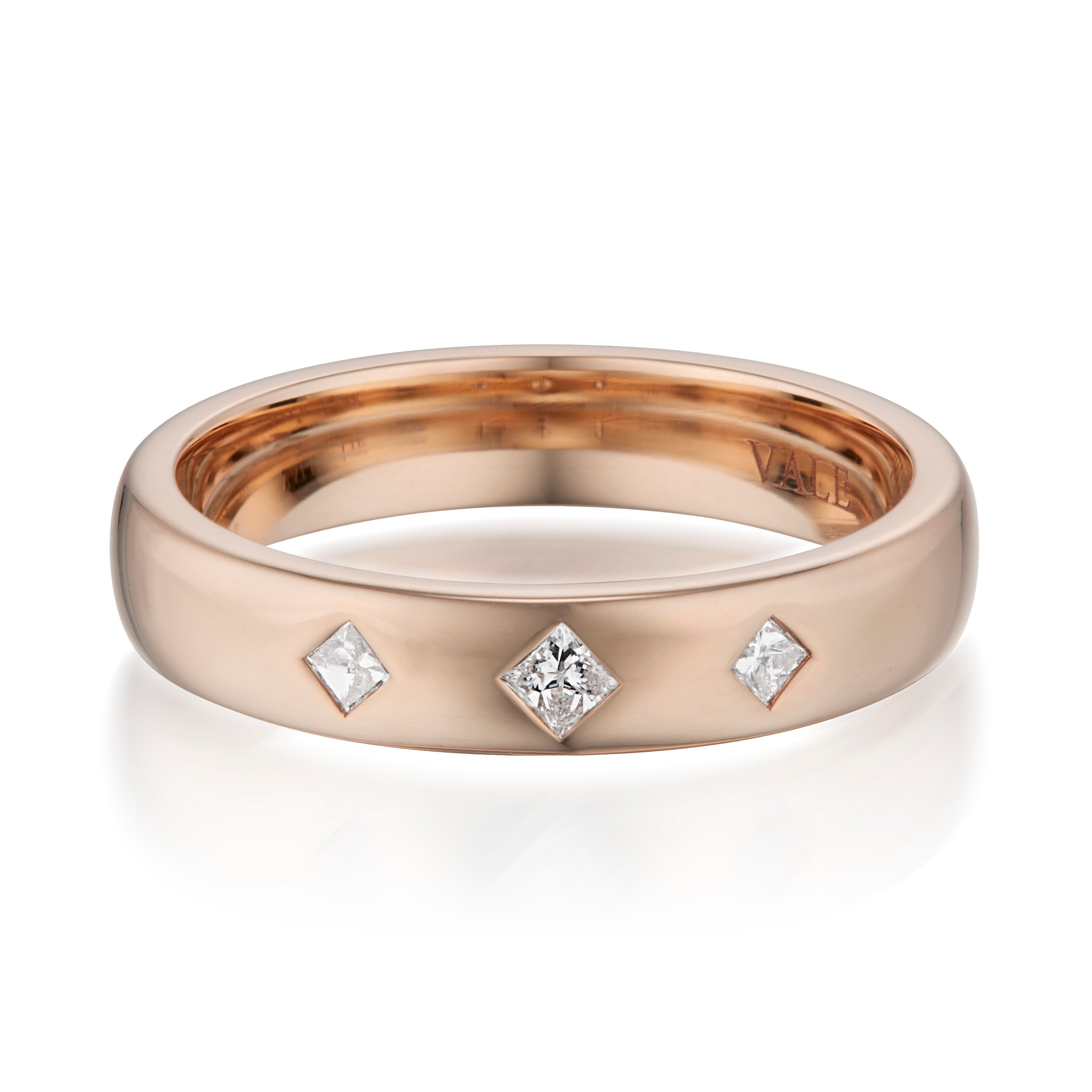 3 Square Cut Diamond Band Rose Gold Front Image