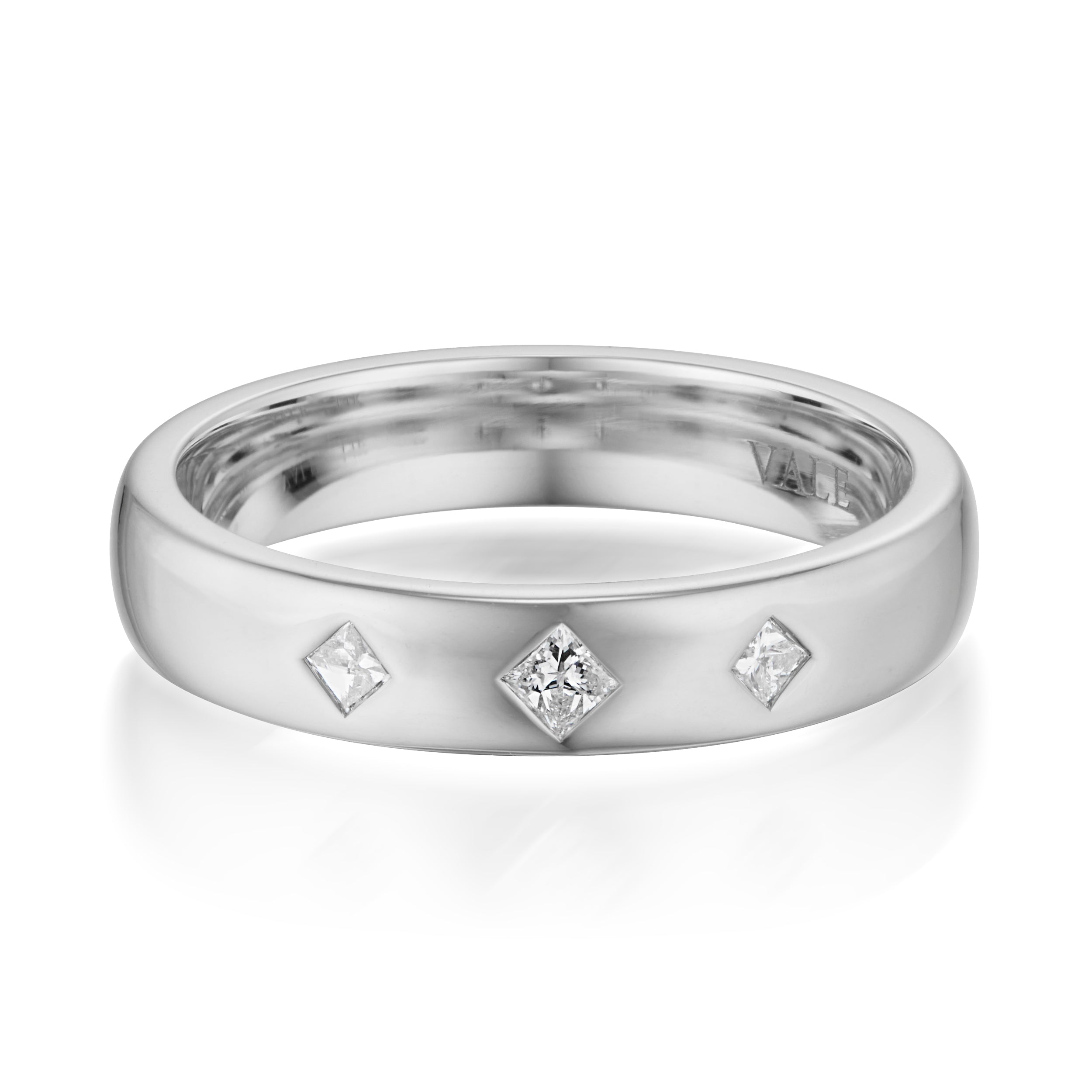3 Square Cut Diamond Band White Gold Front Image