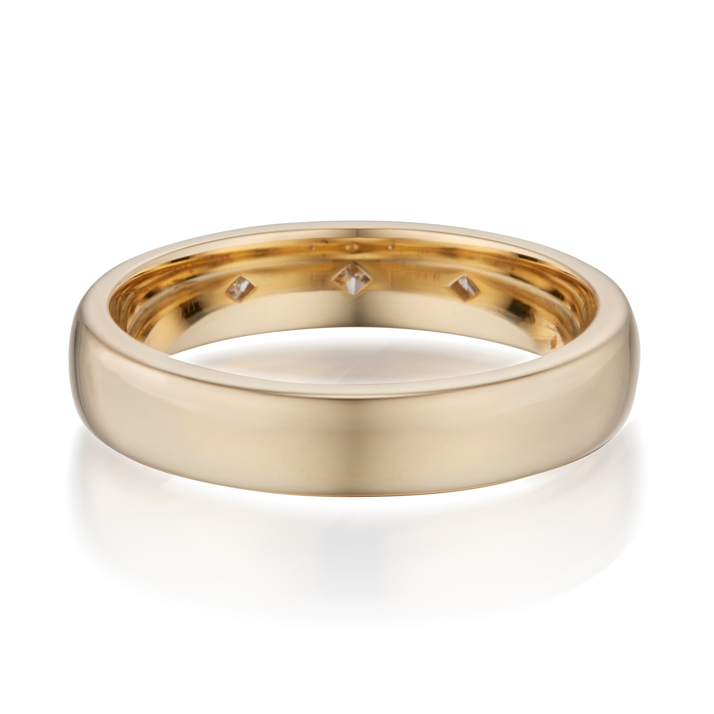 3 Square Cut Diamond Band Yellow Gold Back View