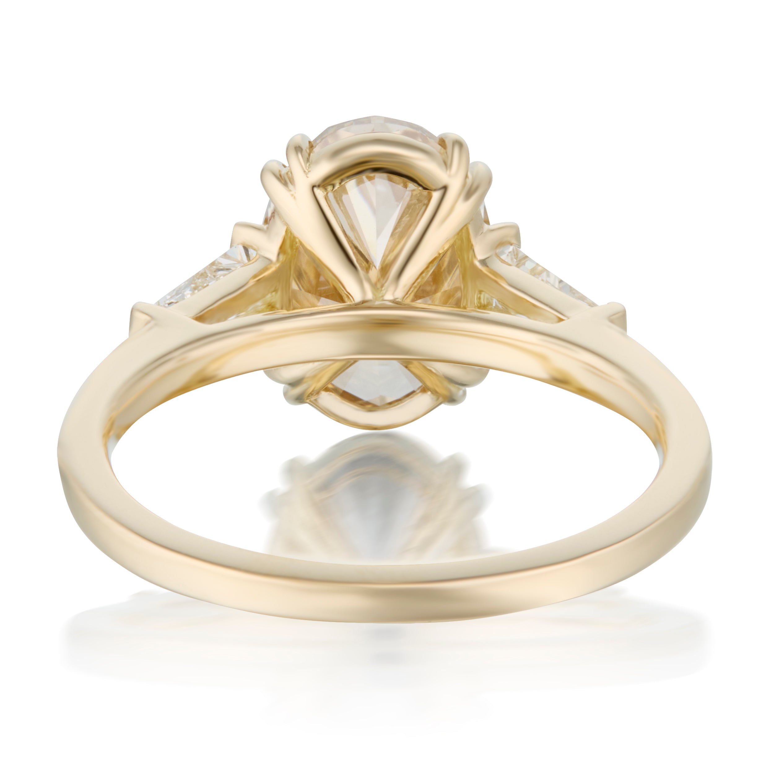 3.04 Carat Fancy Brown-Yellow Oval Diamond Ring with Tapered Baguette Diamonds Haywood Ring in Yellow Gold Back View by Vale Jewelry