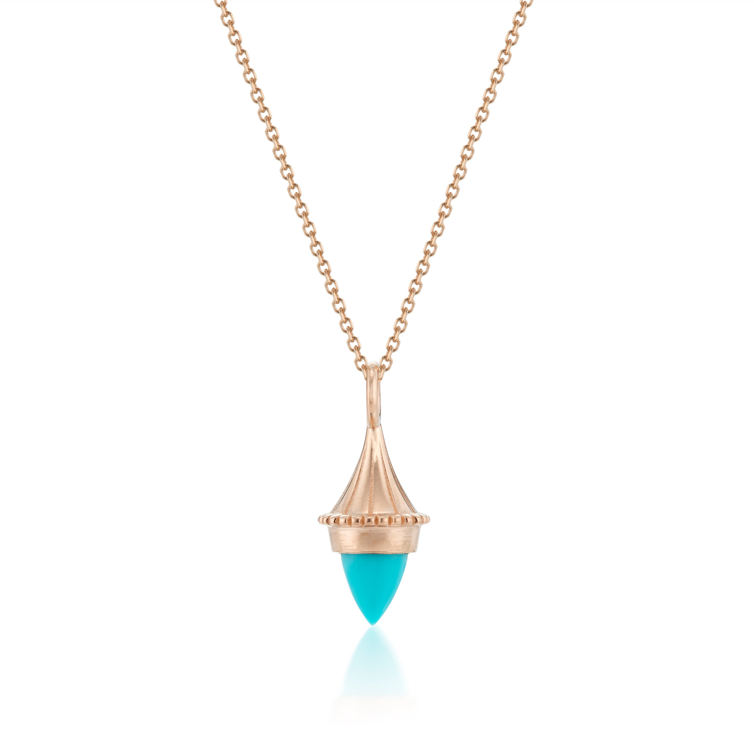 Amphora Cloche Necklace with Turquoise in Rose Gold Close-Up Front Image