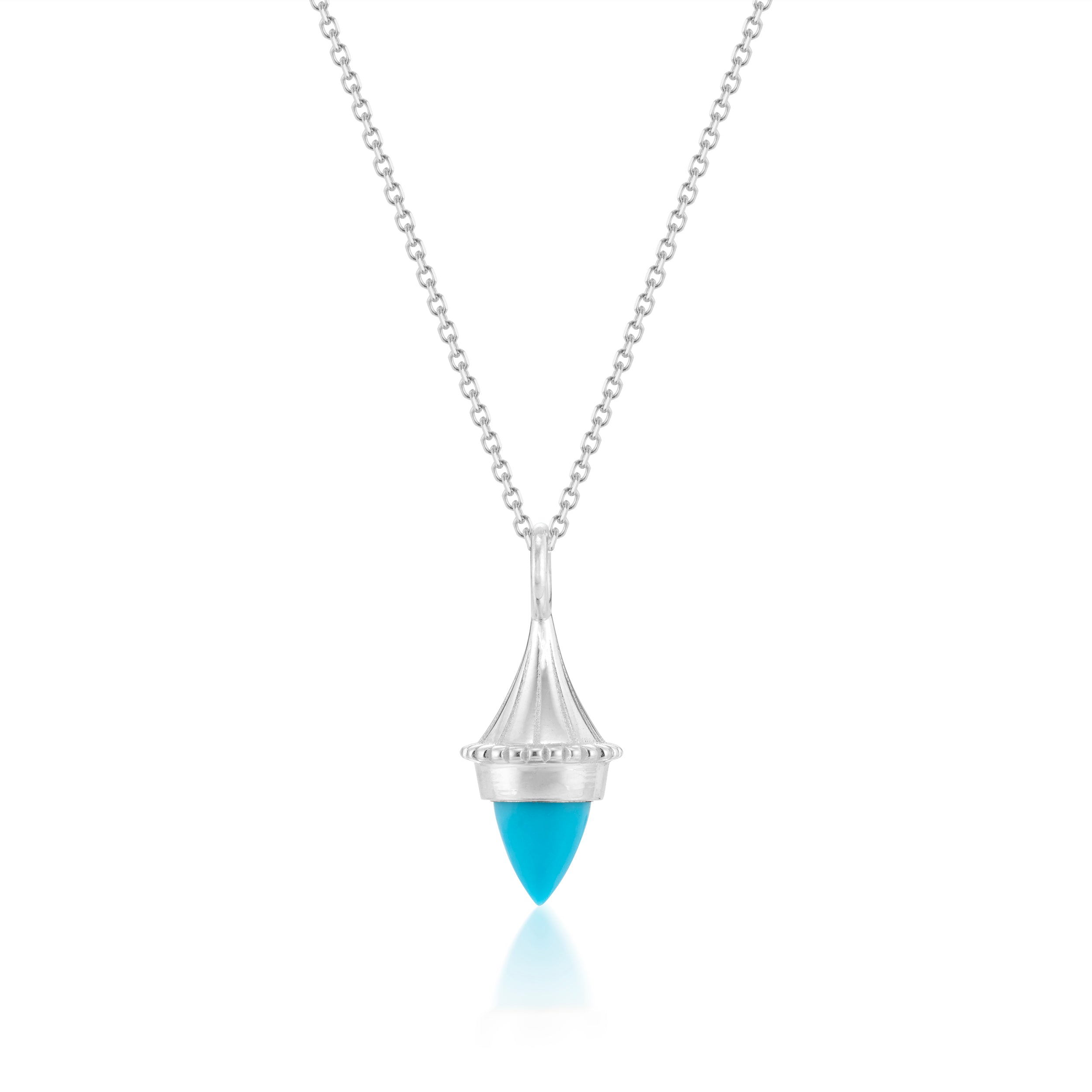 Amphora Cloche Necklace with Turquoise White Gold Close-Up Front Image