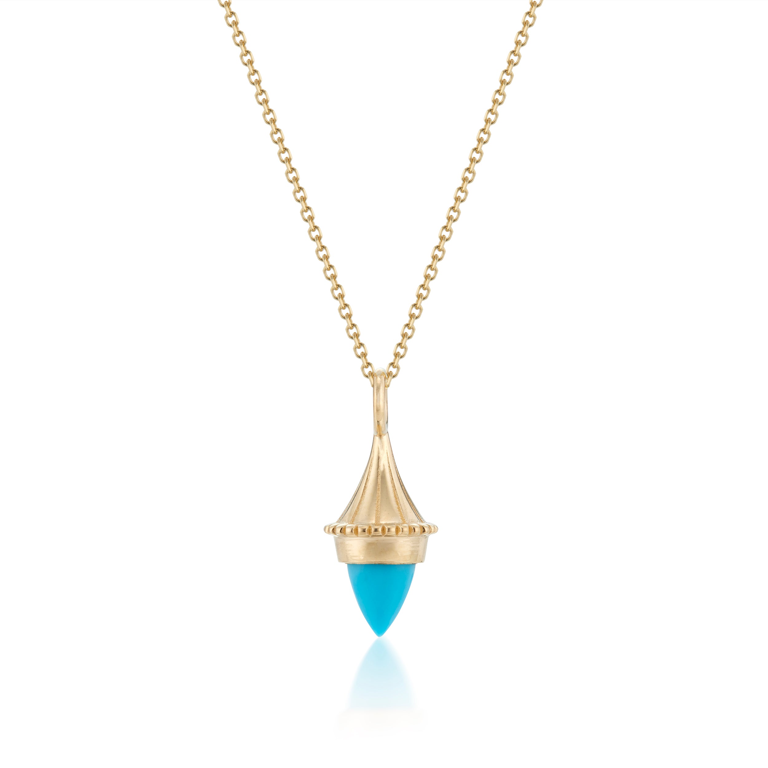 Amphora Cloche Necklace with Turquoise Yellow Gold Close-Up Front Image