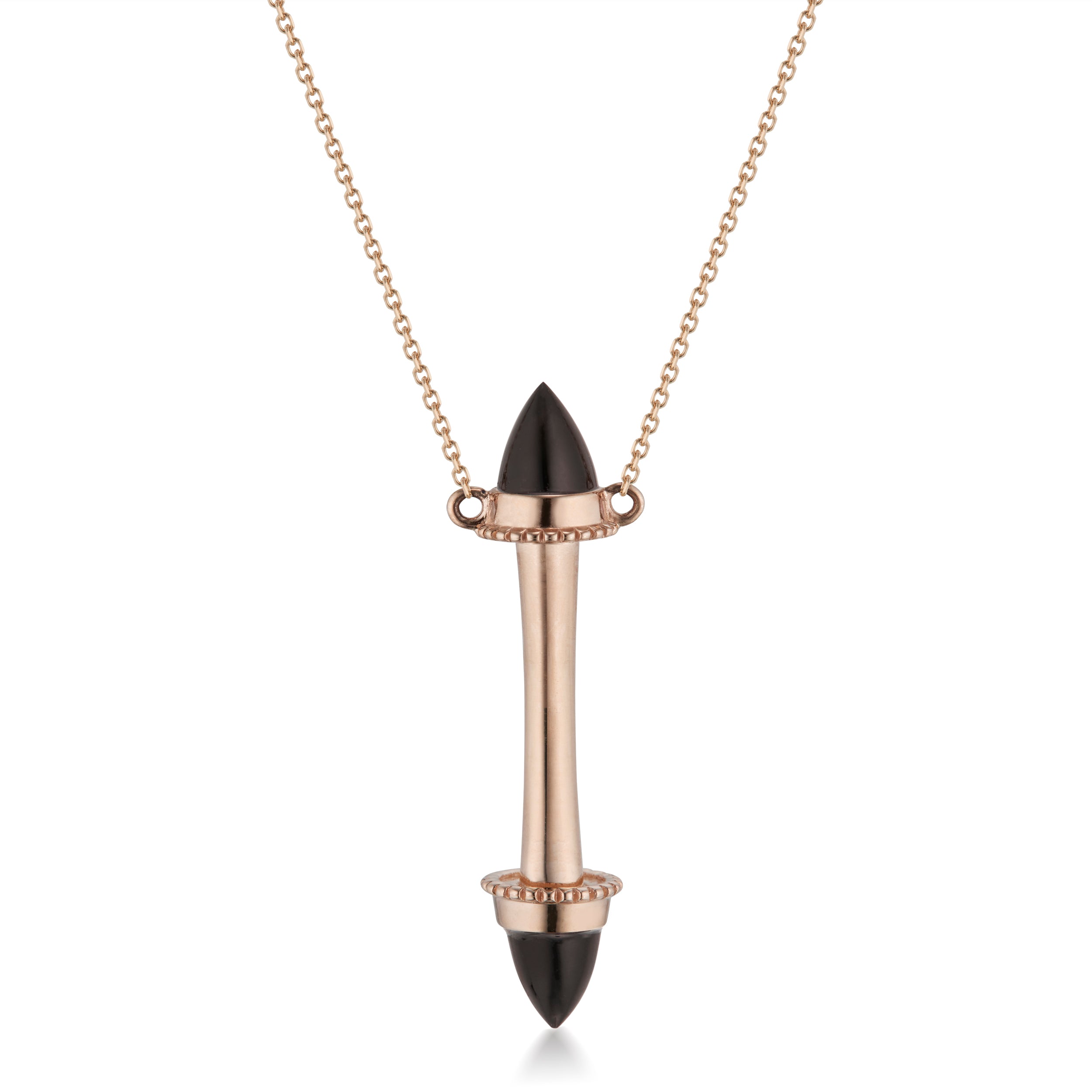 Amphora Scroll Black Onyx Necklace Rose Gold Close-Up Image