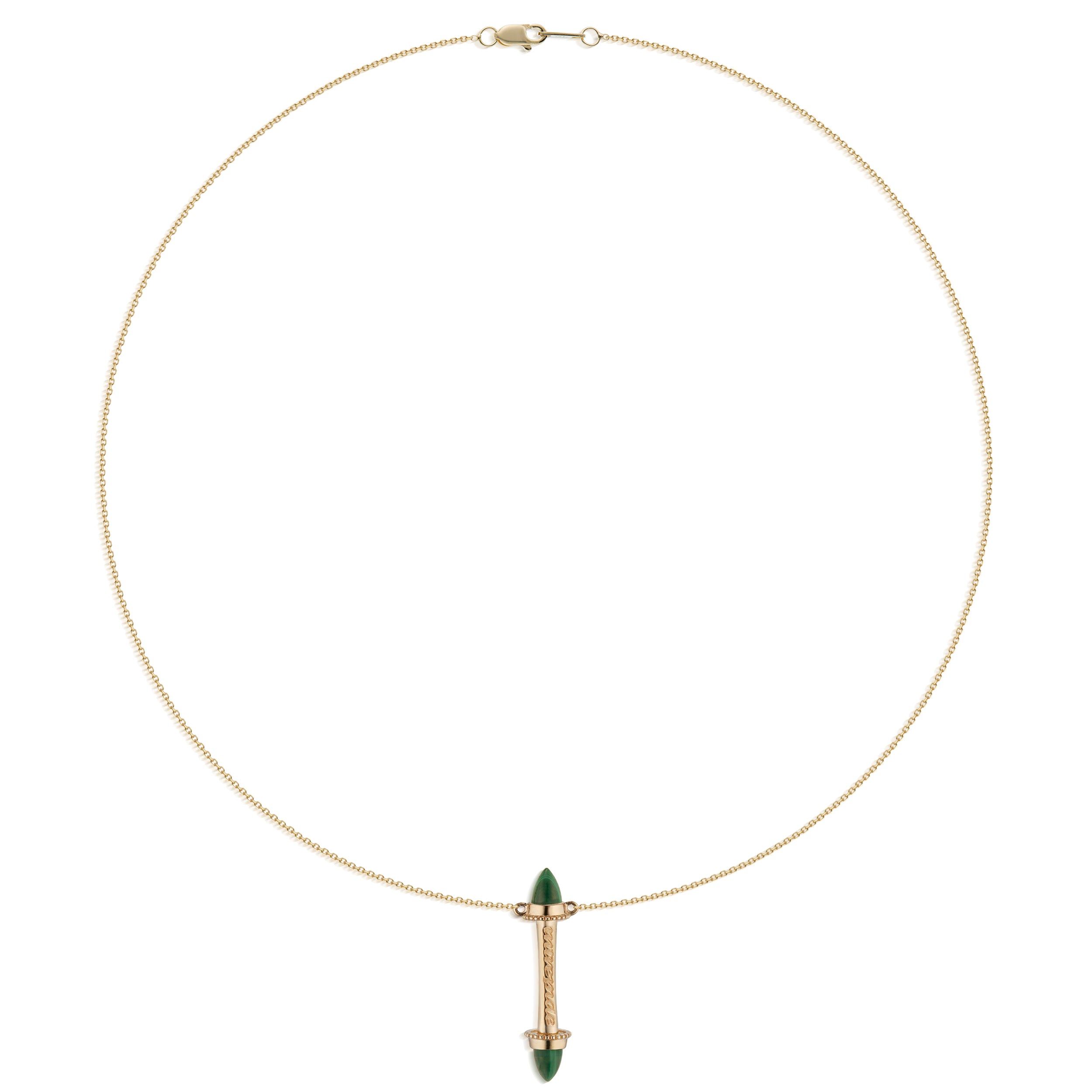 Amphora Scroll Intrepide Necklace with Malachite Yellow Gold Front Image