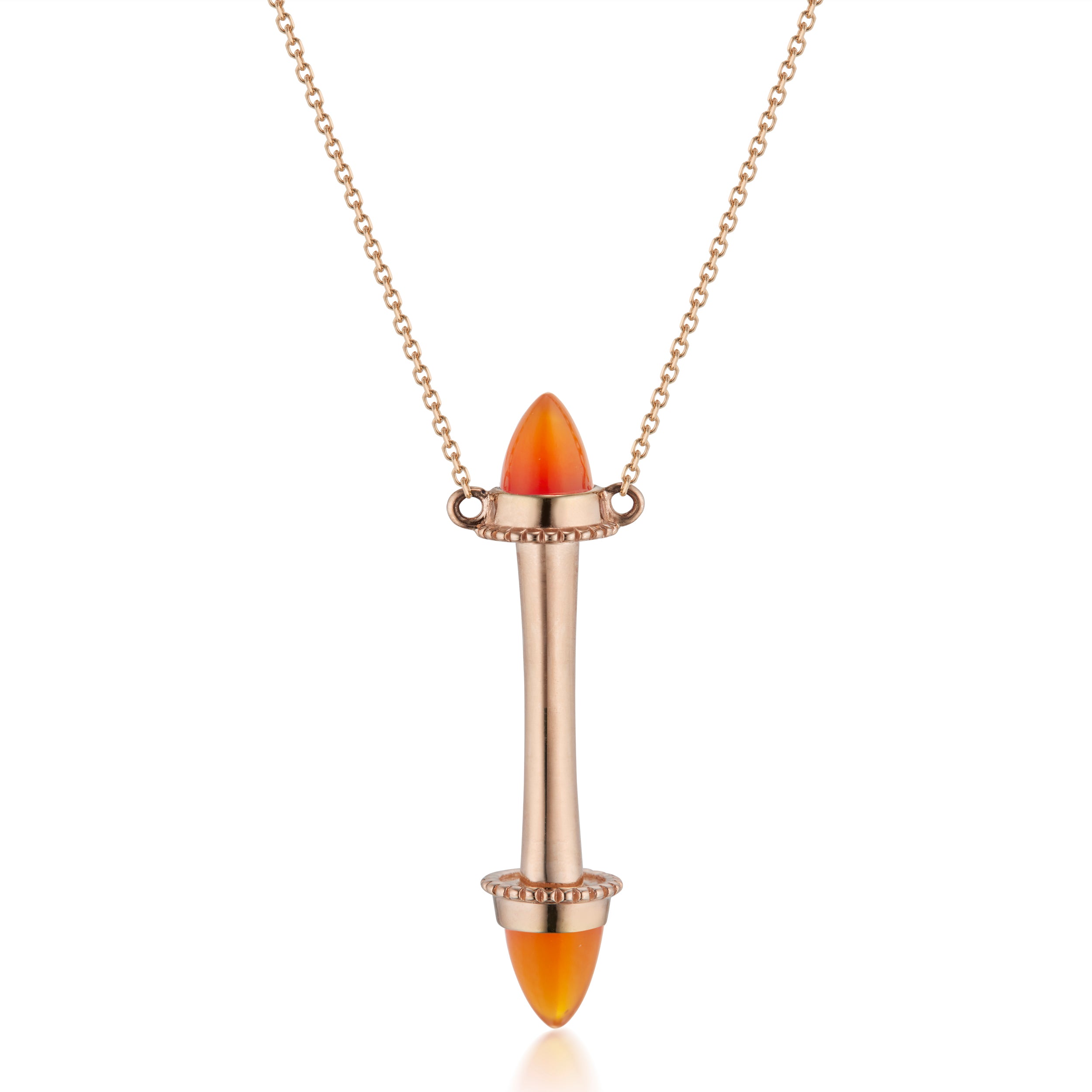 Amphora Scroll Tout Ou Rien Necklace with Carnelian in Rose Gold, Close-Up Image