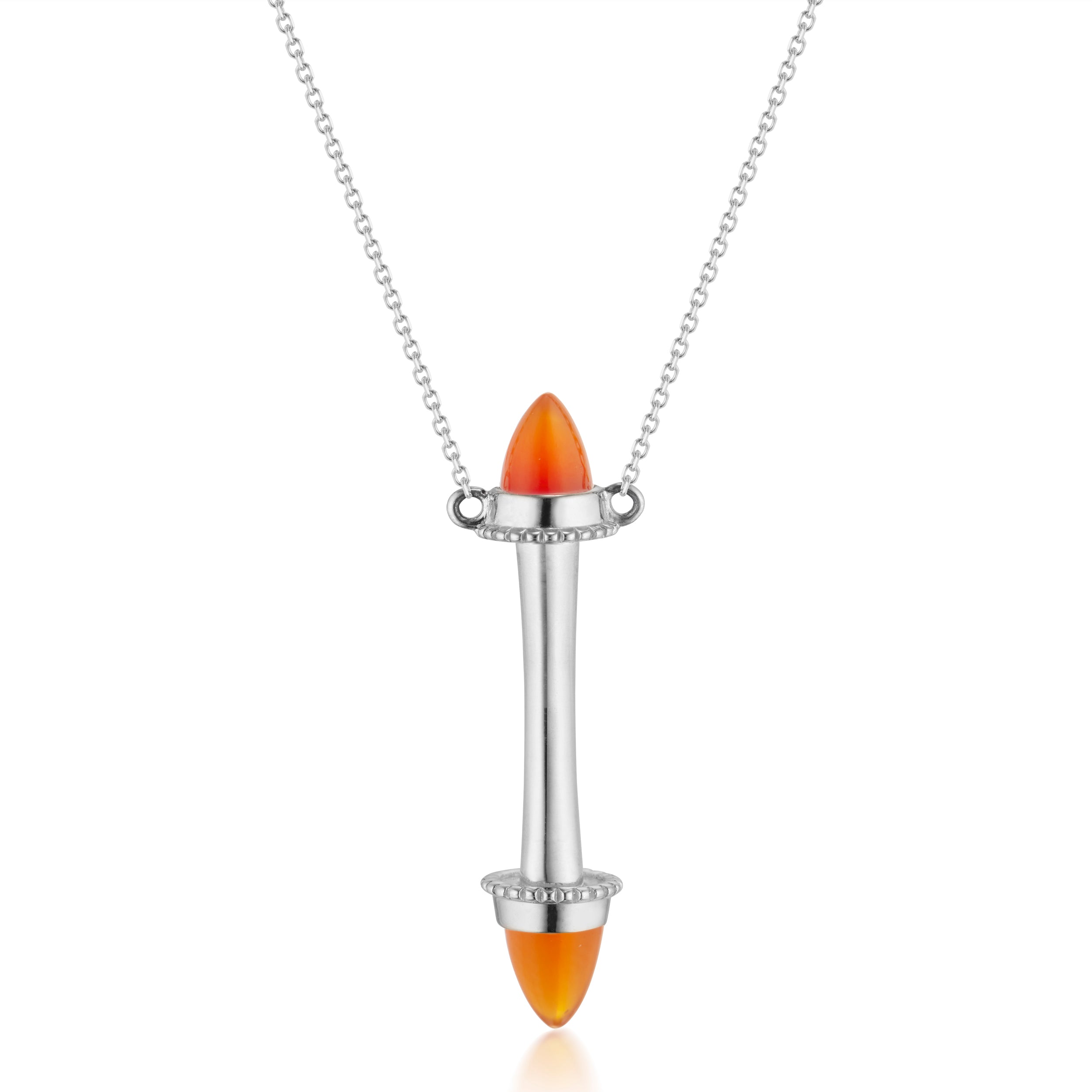 Amphora Scroll Tout Ou Rien Necklace with Carnelian in White Gold, Close-Up Image