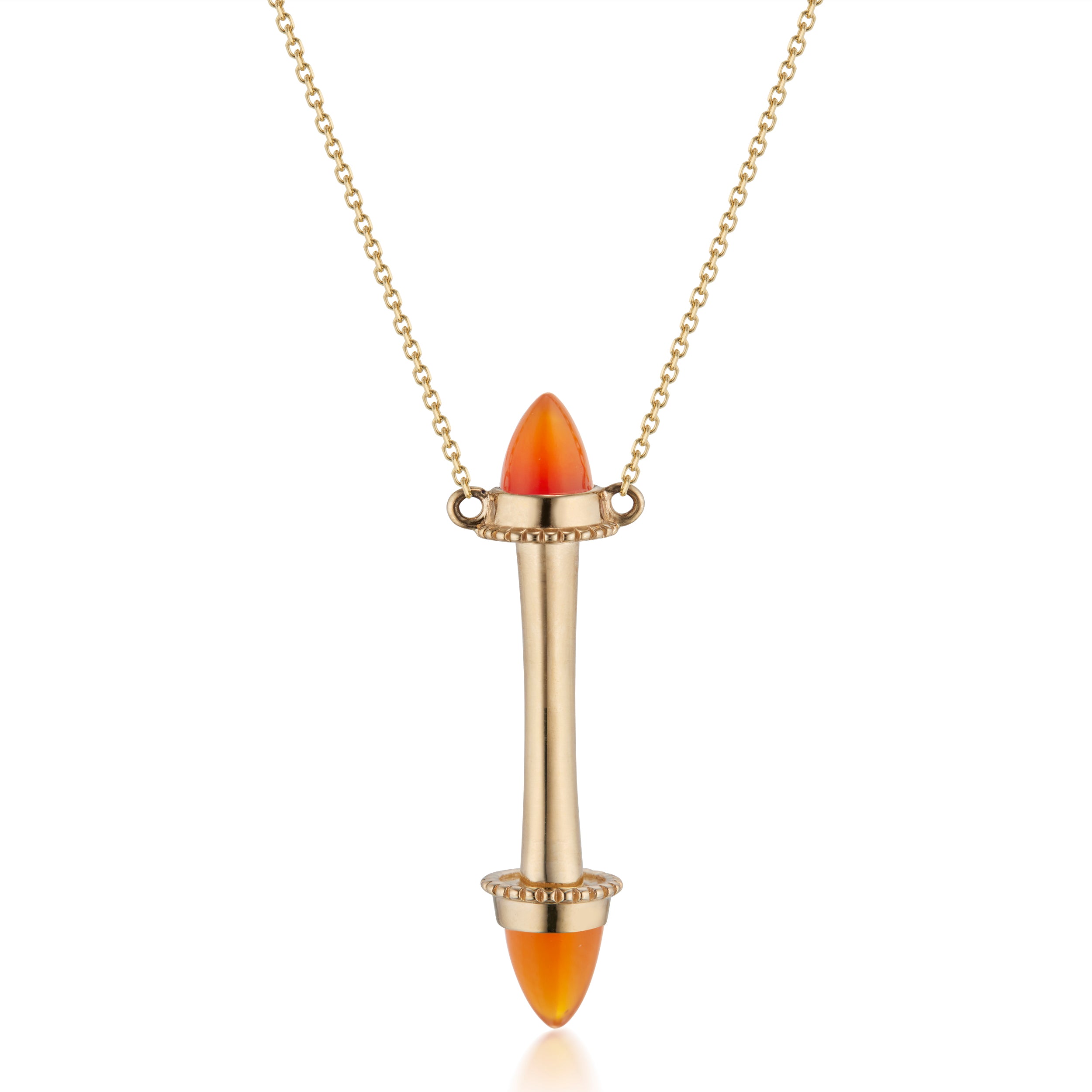 Amphora Scroll Tout Ou Rien Necklace with Carnelian in Yellow Gold, Close-Up Back Image