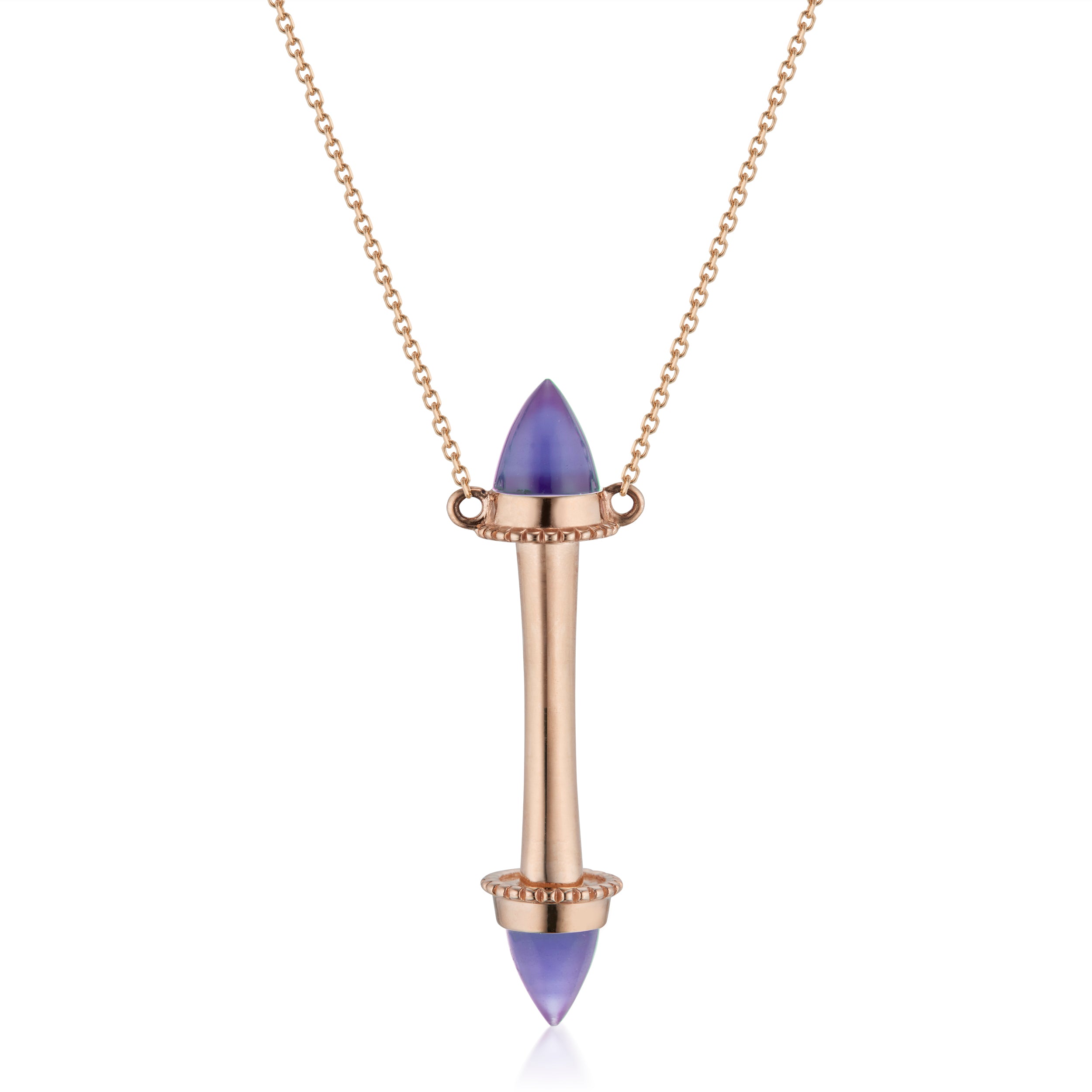 Amphora Scroll Tout Ou Rien Necklace with Amethyst Rose Gold Close-Up Front Image