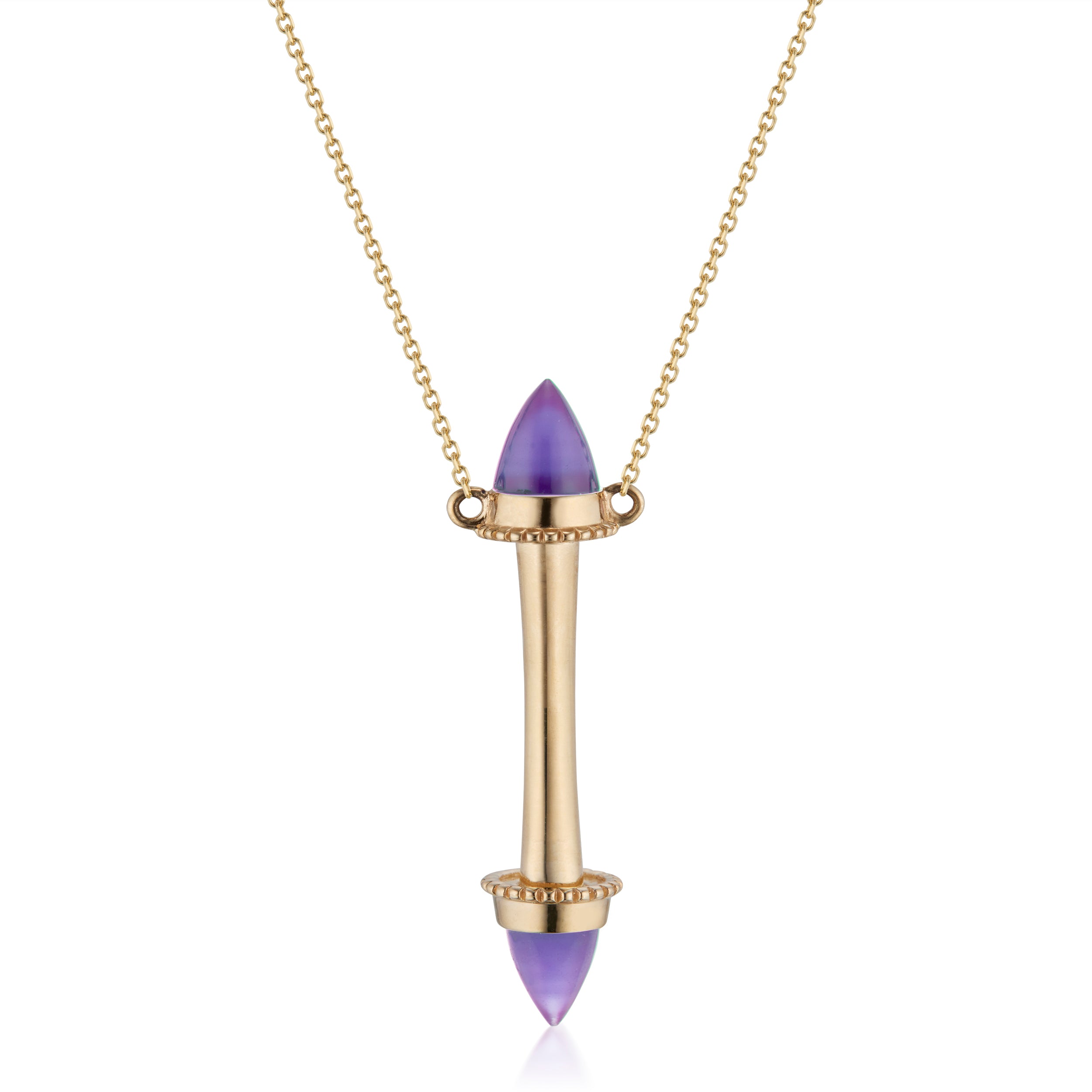 Amphora Scroll Tout Ou Rien Necklace with Amethyst Yellow Gold Close-Up Front Image