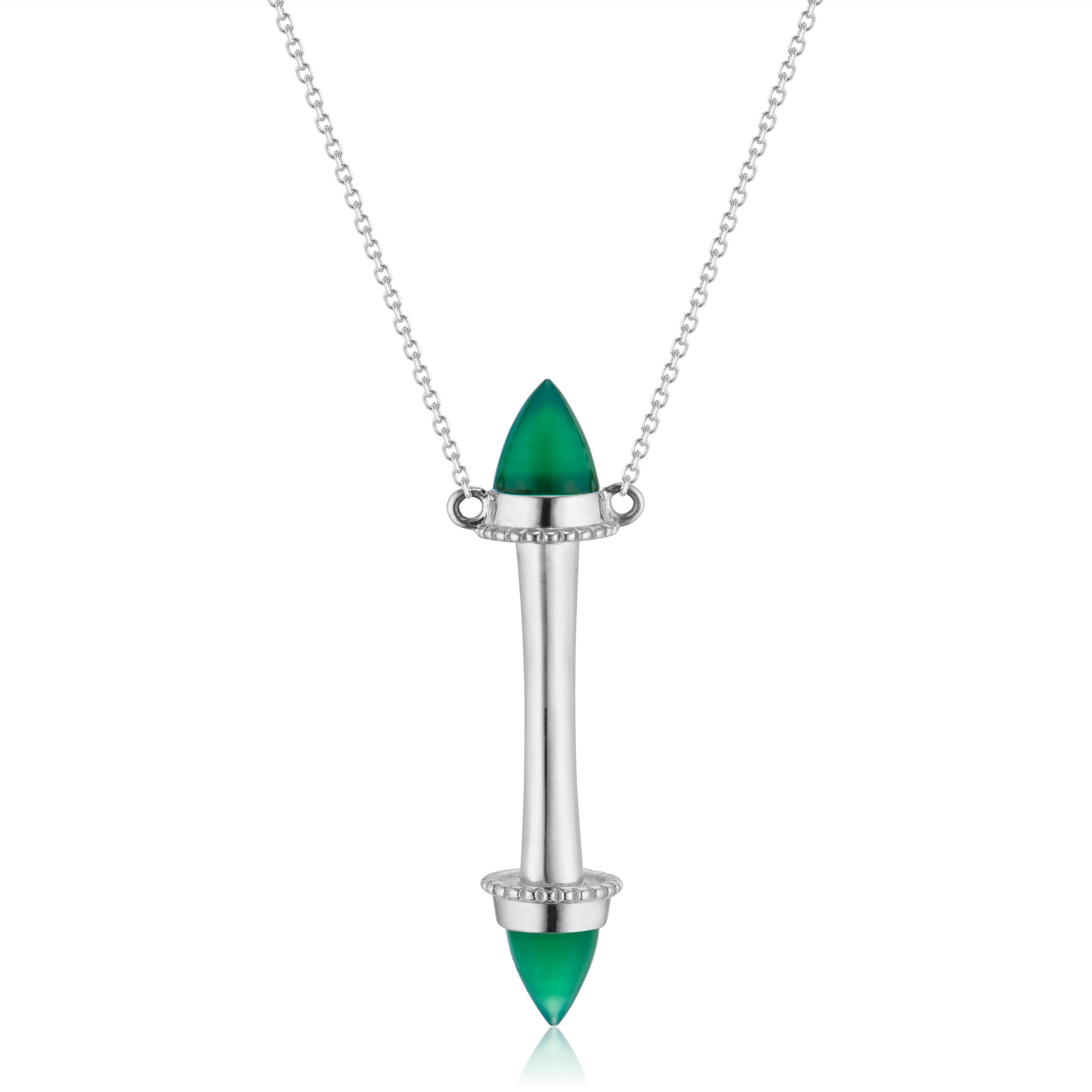 Amphora Scroll Coup de Foudre Necklace with Green Onyx White Gold Close-Up Image