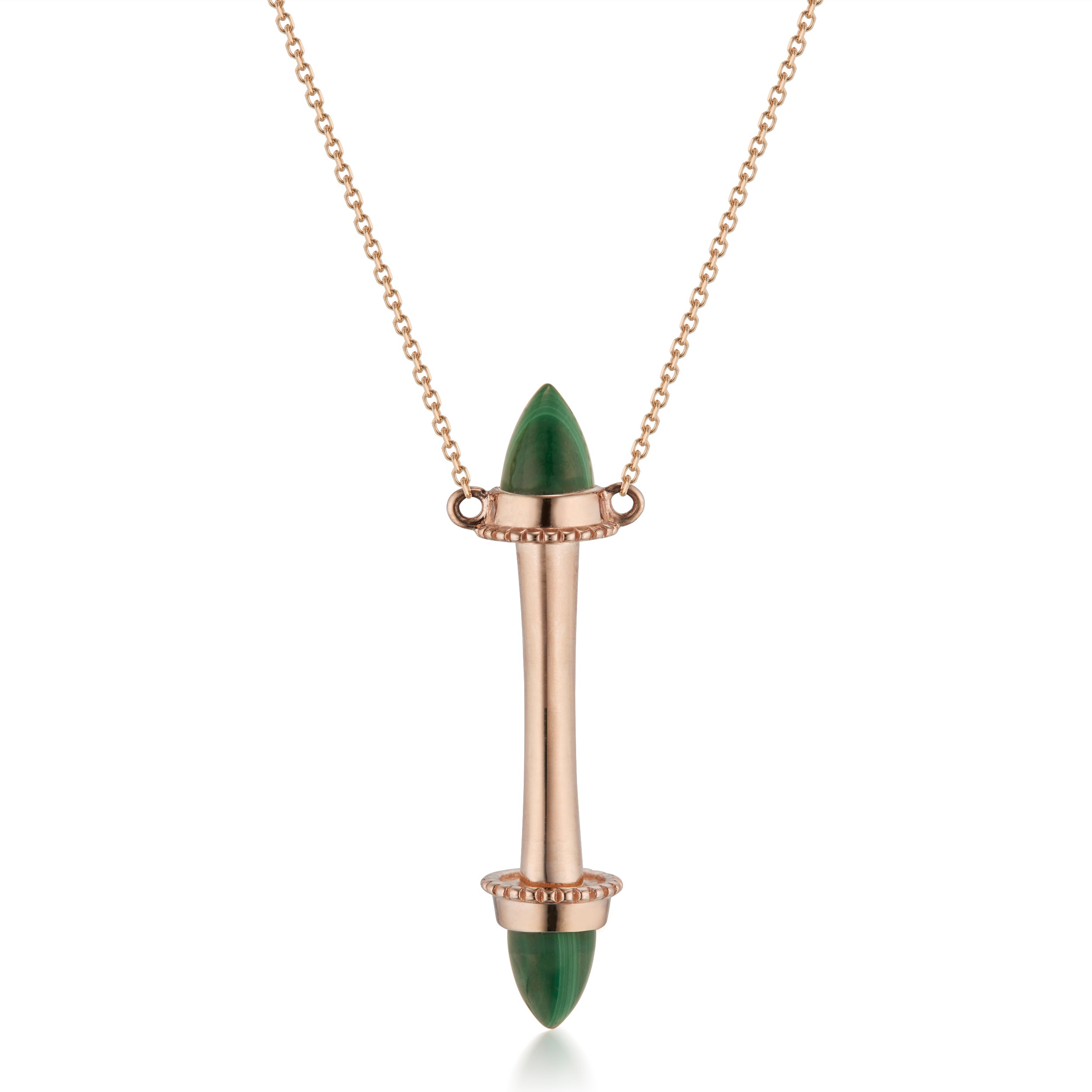 Amphora Scroll Intrepide Necklace with Malachite Rose Gold Close-Up Front Image