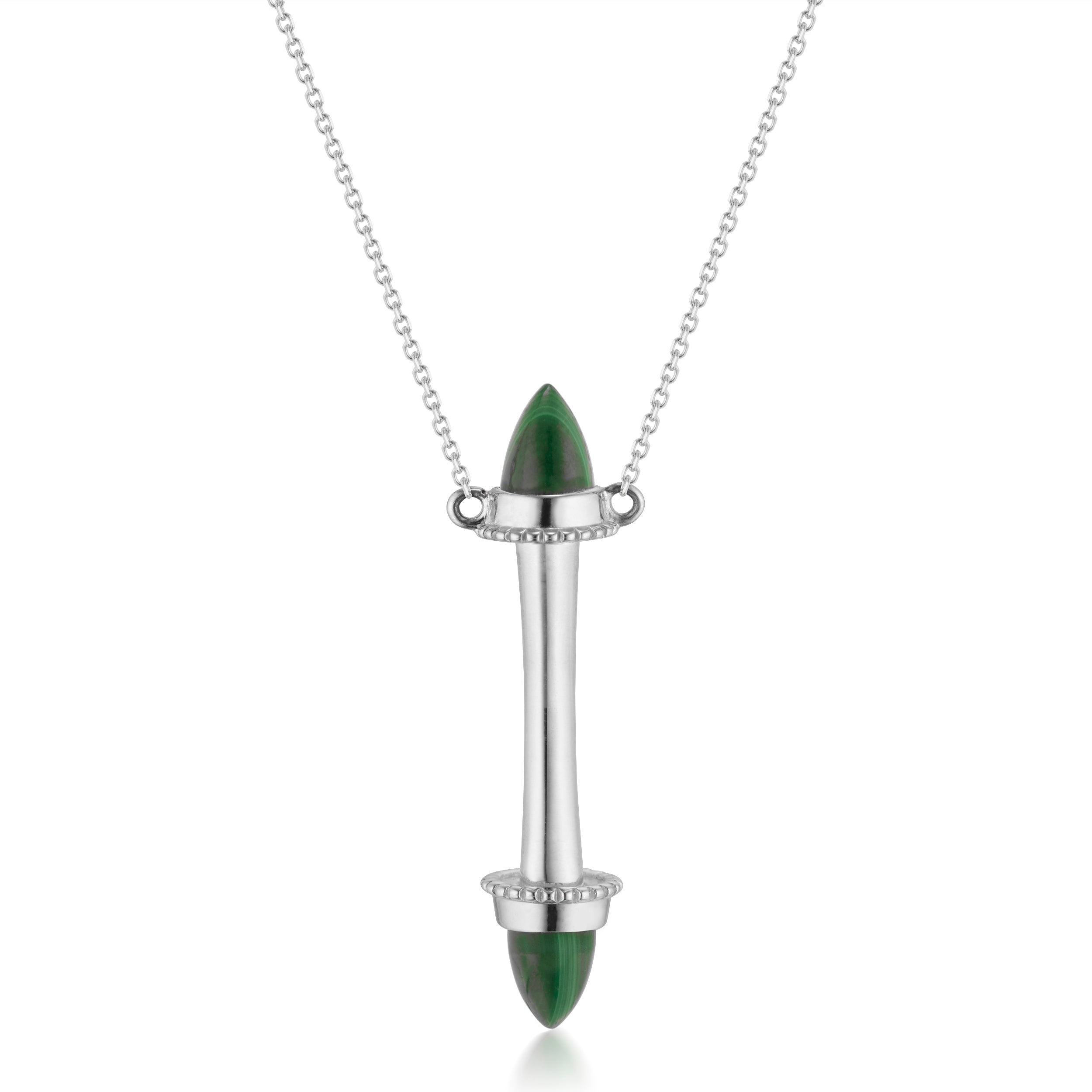 Amphora Scroll Intrepide Necklace with Malachite White Gold Close-Up Front Image