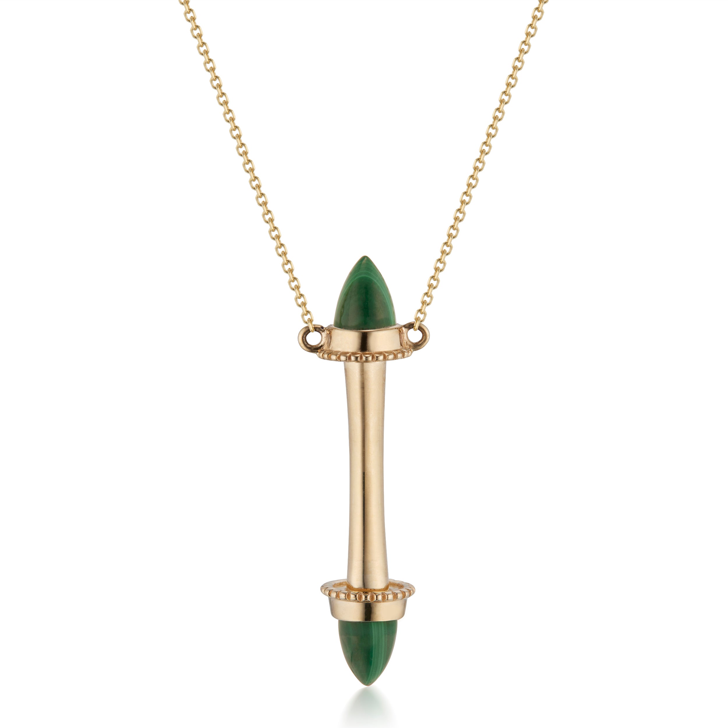 Amphora Scroll Intrepide Necklace with Malachite Yellow Gold Close-Up Front Image