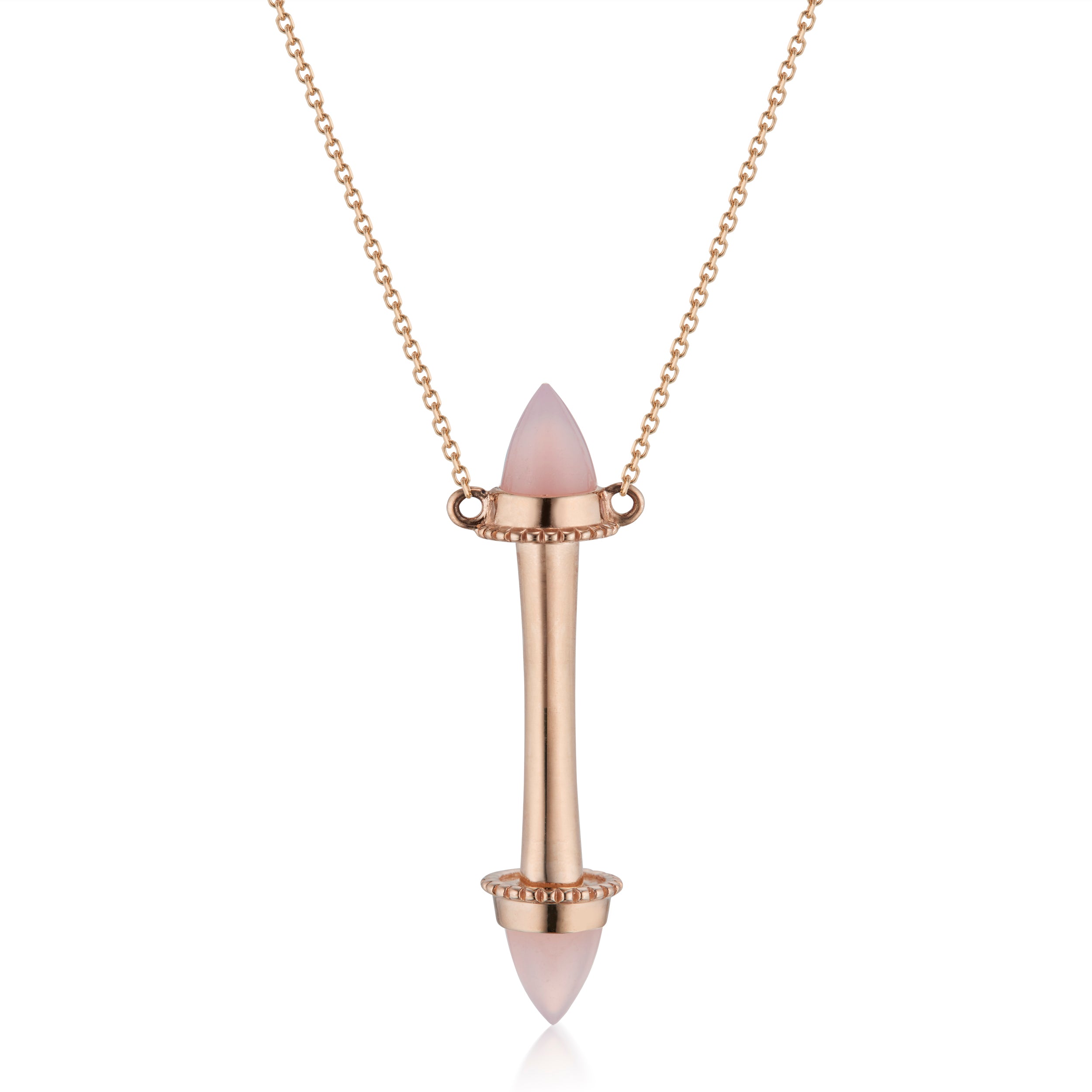 Amphora Scroll Pink Quartz Necklace Rose Gold Close-Up Image