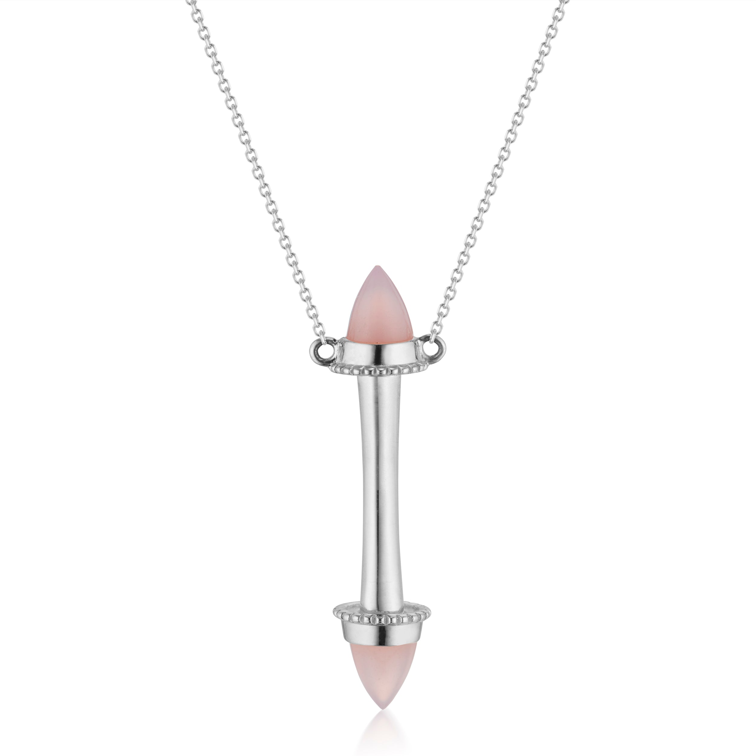 Amphora Scroll Pink Quartz Necklace White Gold Close-Up Image