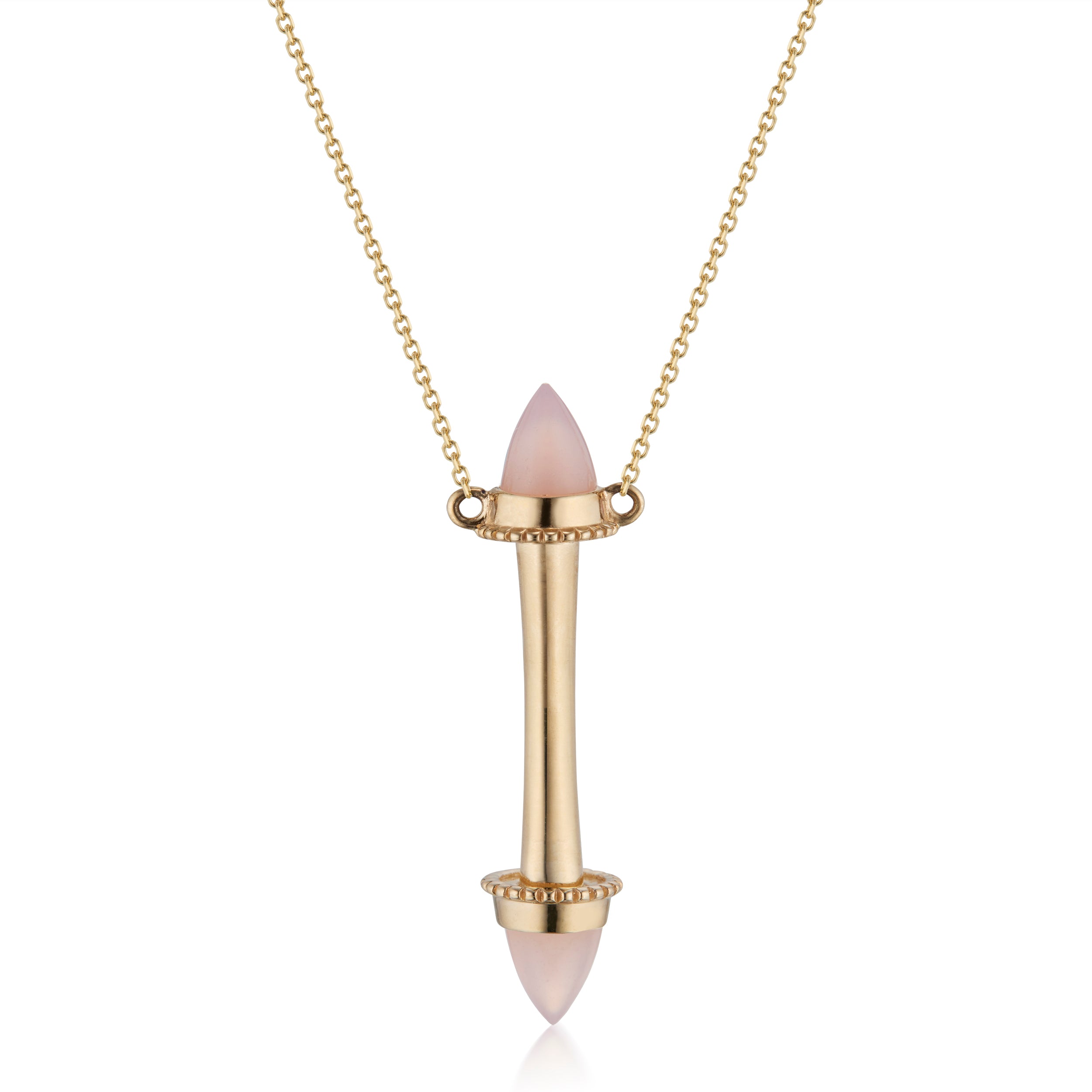 Amphora Scroll Pink Quartz Necklace Yellow Gold Close-Up Image