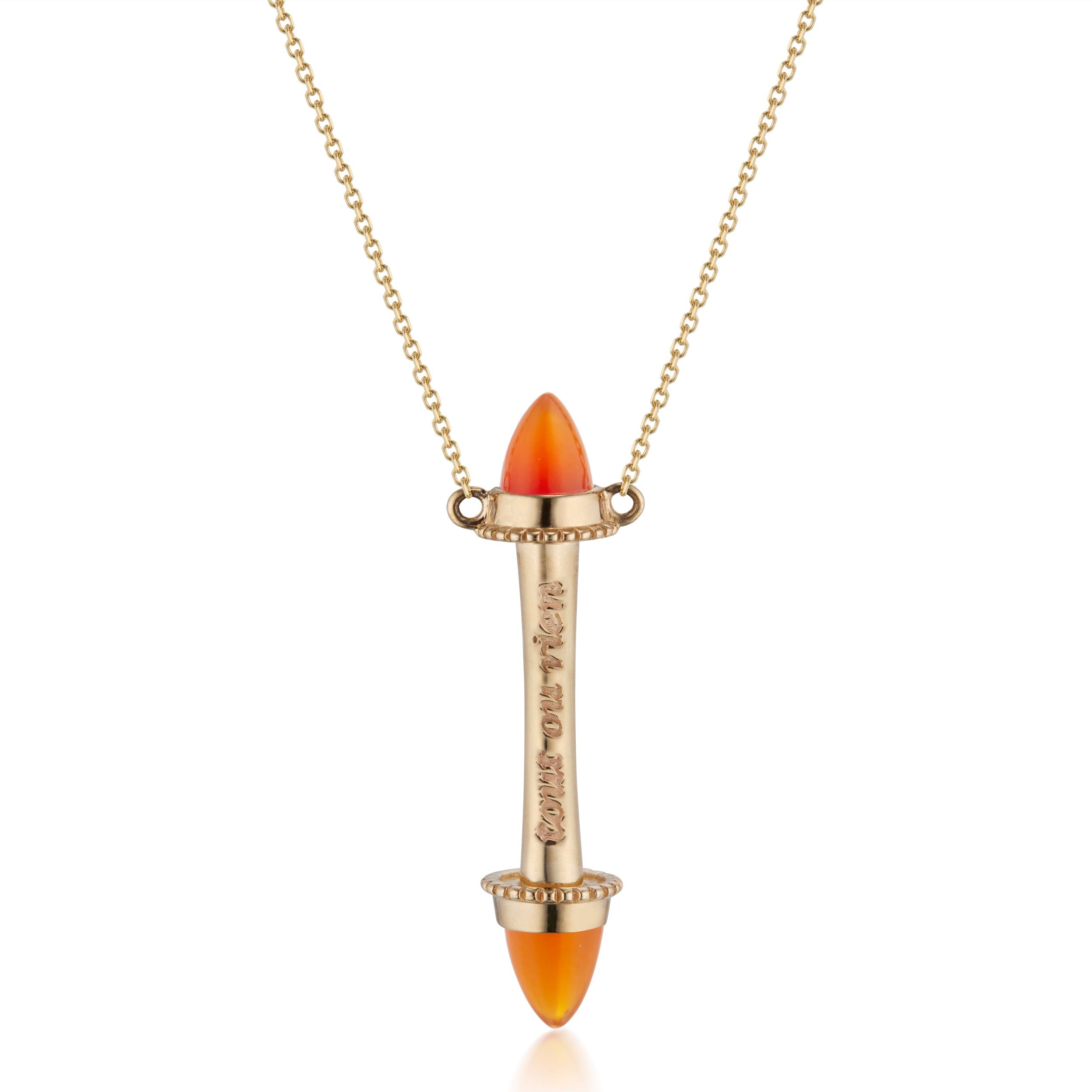 Amphora Scroll Tout Ou Rien Necklace with Carnelian in Yellow Gold, Close-Up Front Image