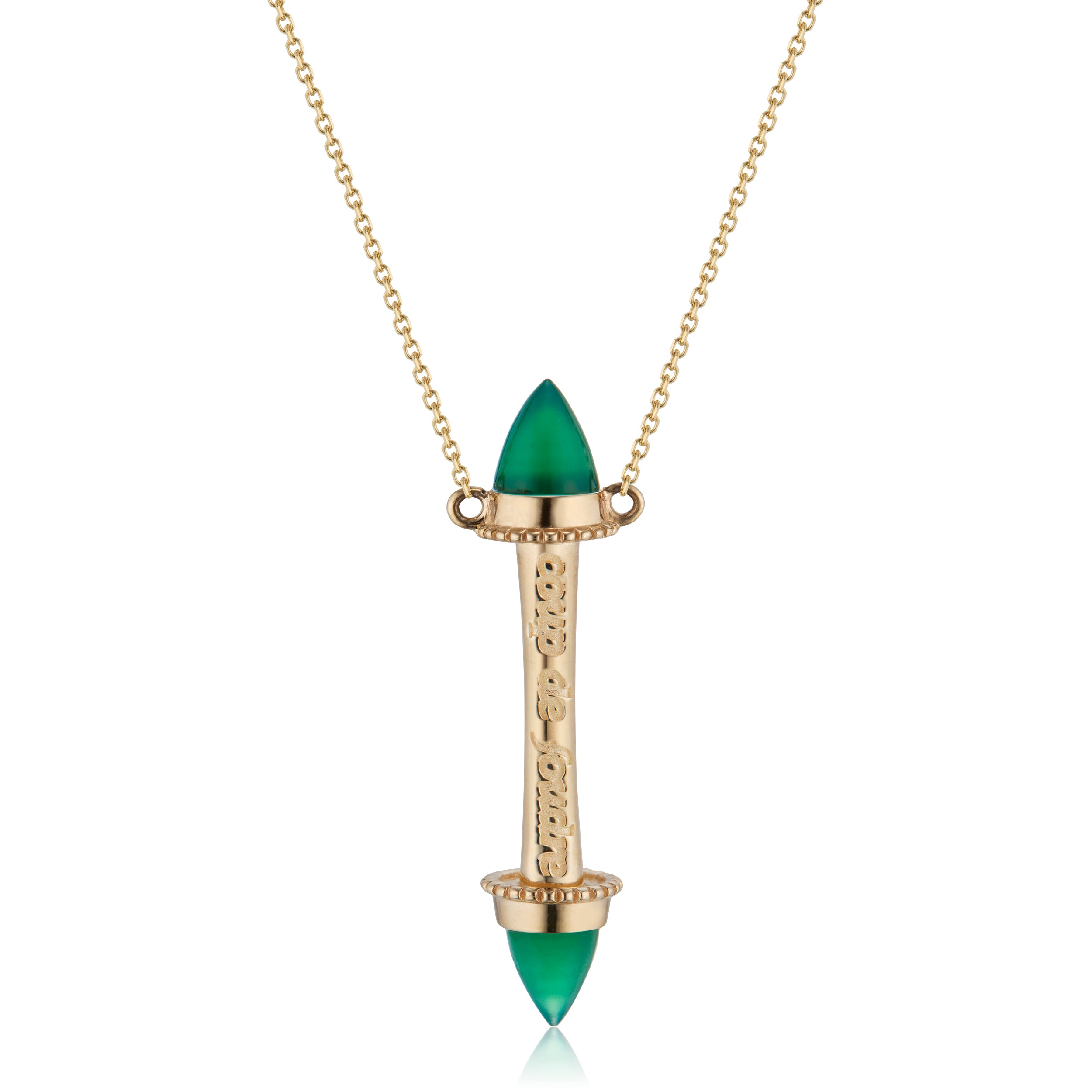 Amphora Scroll Coup de Foudre Necklace with Green Onyx Yellow Gold Close-Up Image
