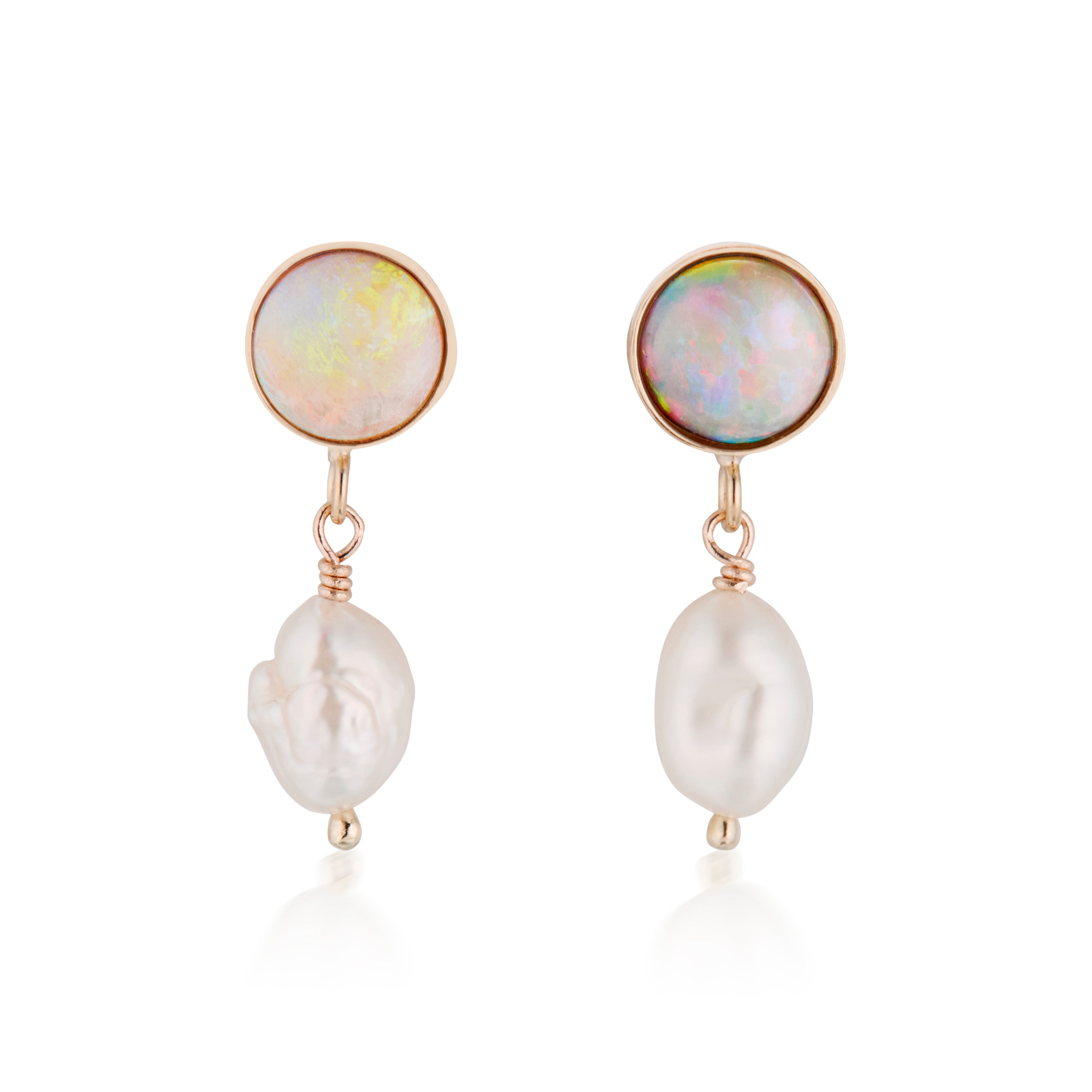 Cabochon Opal And Baroque Pear Drop Earrings Rose Front View