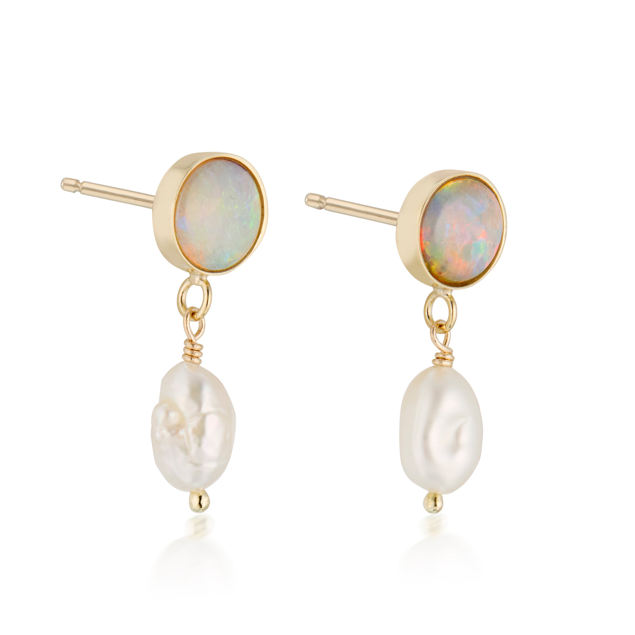 Cabochon Opal And Baroque Pear Drop Earrings Yellow Side View