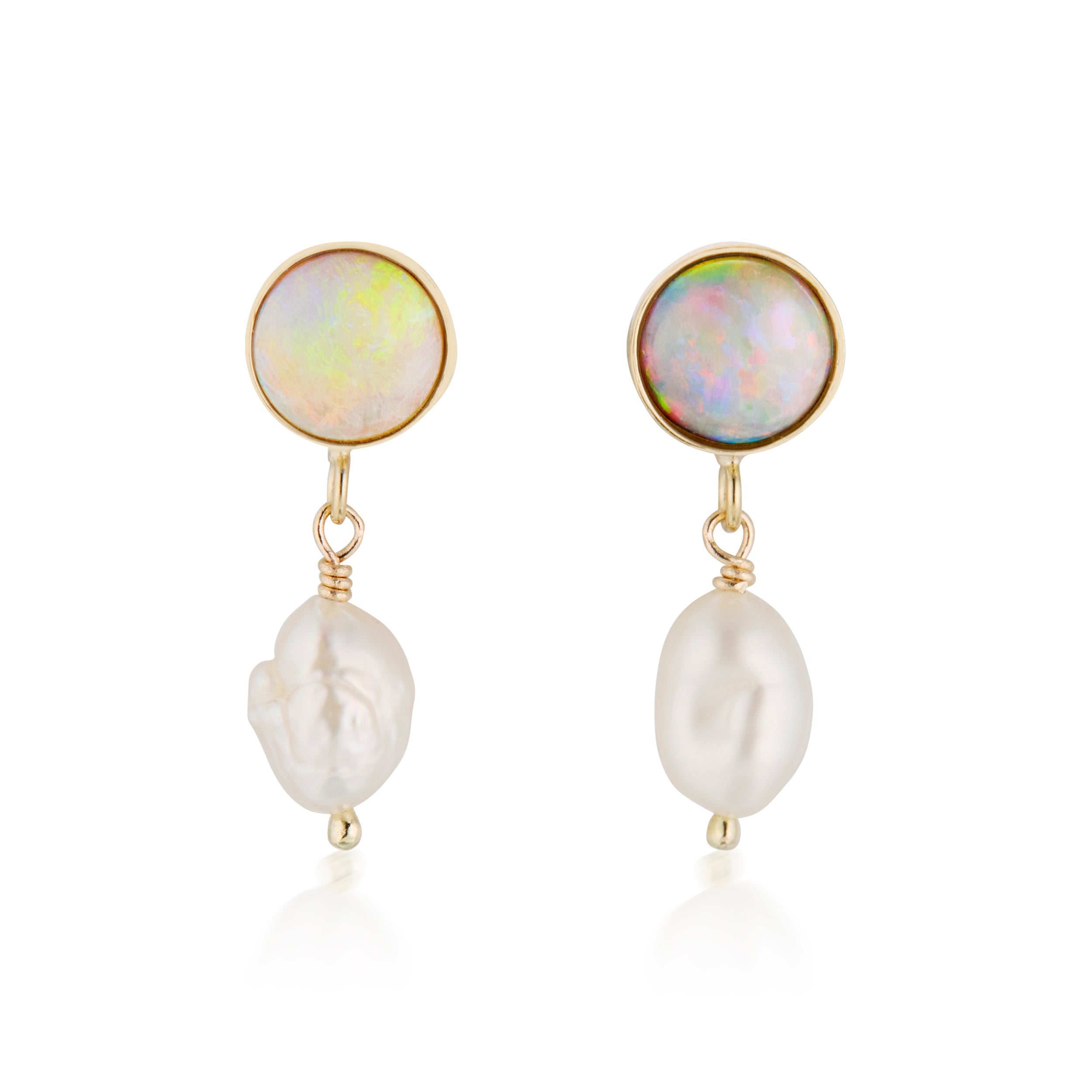 Cabochon Opal And Baroque Pear Drop Earrings Yellow Front View