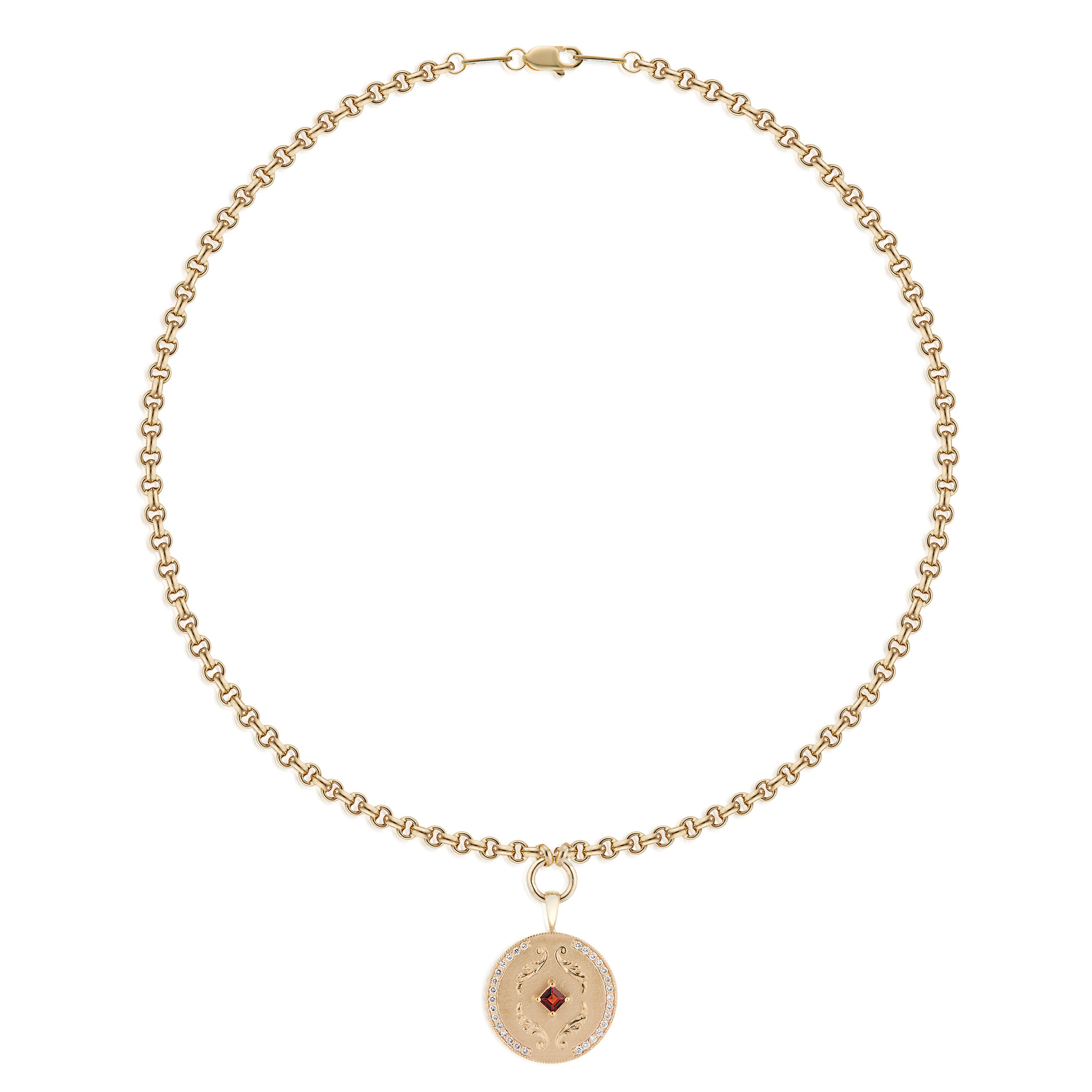 Vale Jewelry Callie Necklace with Garnet and White Diamonds in Yellow Gold Full Image