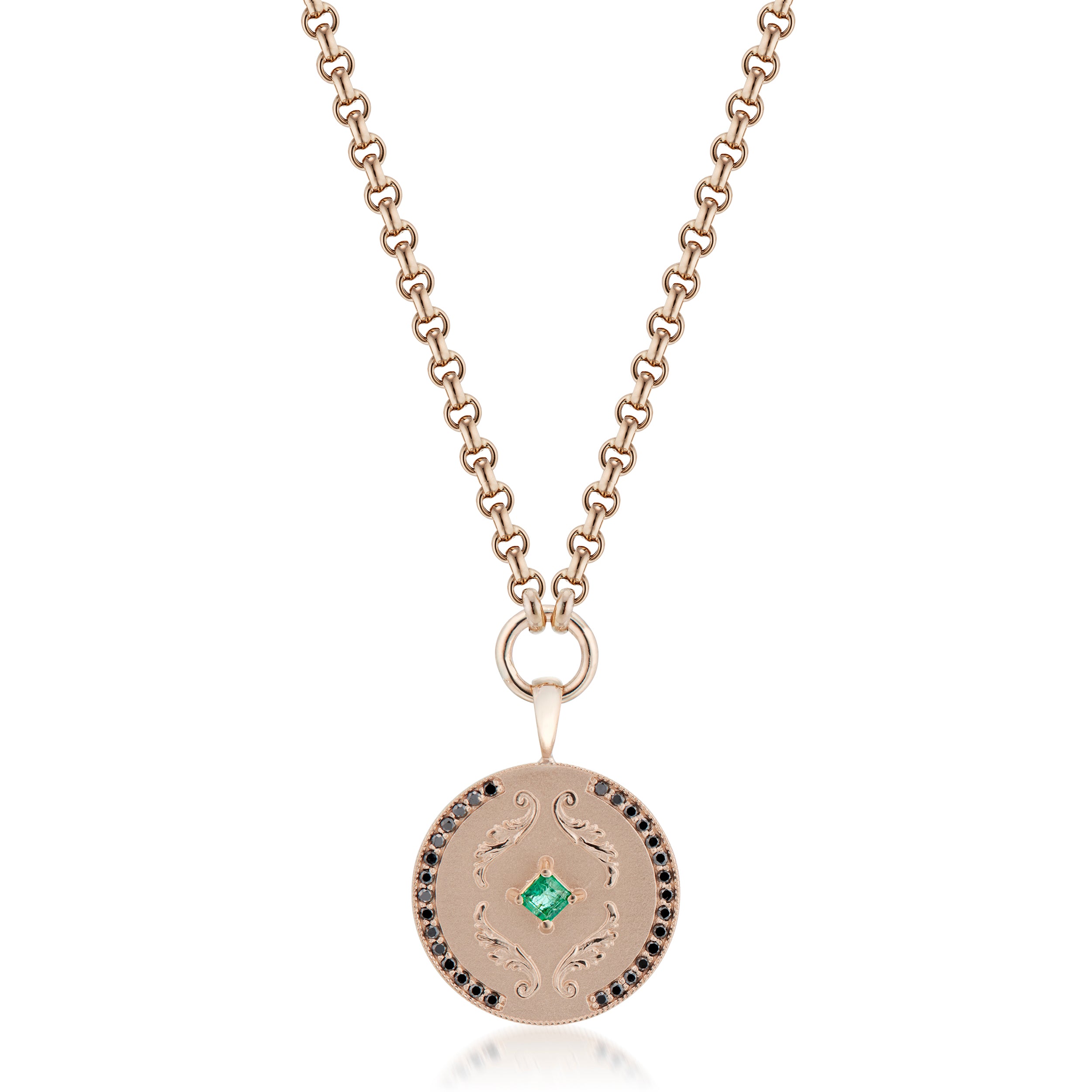 Vale Jewelry Callie Necklace with Emerald in Rose Gold Closeup