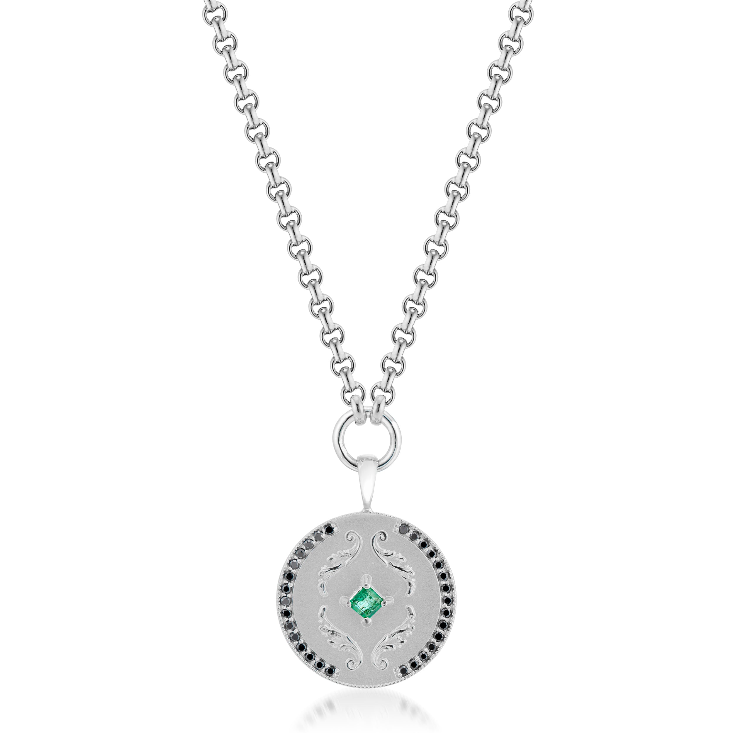 Vale Jewelry Callie Necklace with Emerald in White Gold Closeup