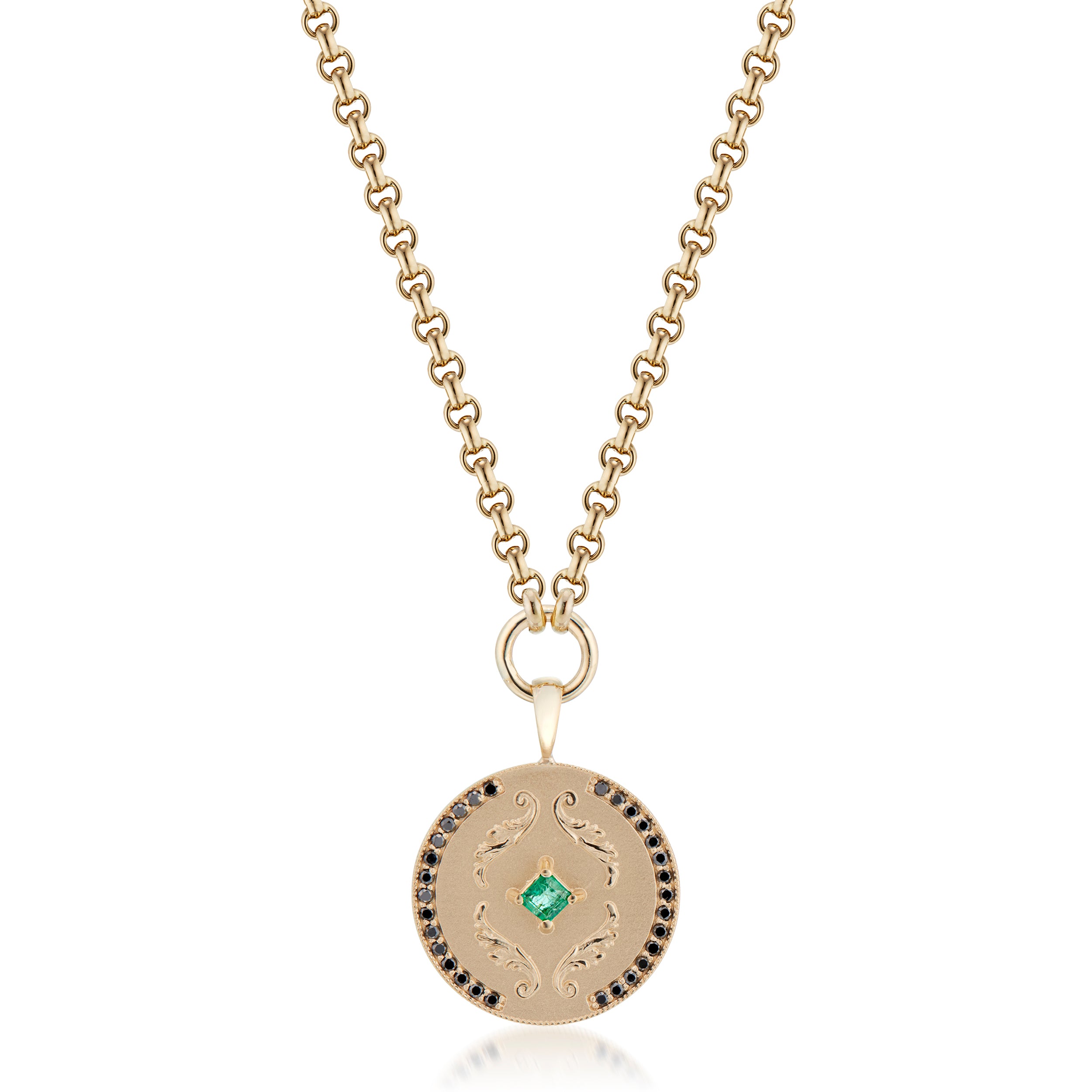 Vale Jewelry Callie Necklace with Emerald in Yellow Gold Closeup