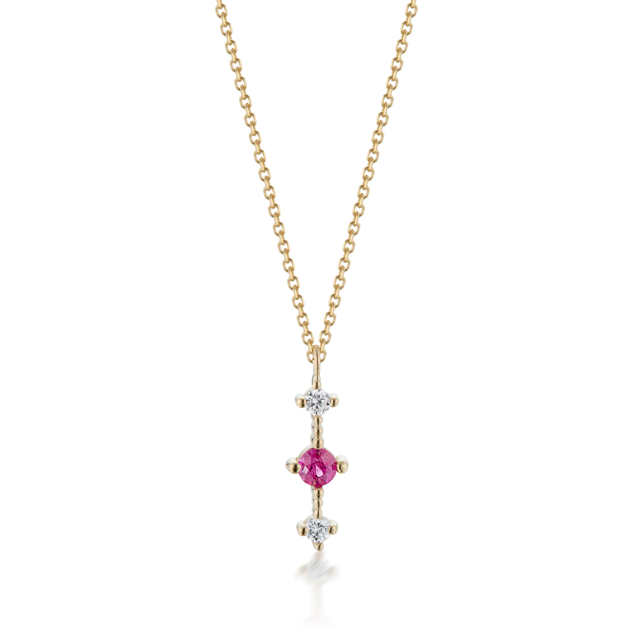 Vale Jewelry Celeste Bar Necklace with Ruby and Diamonds in Yellow Gold Closeup