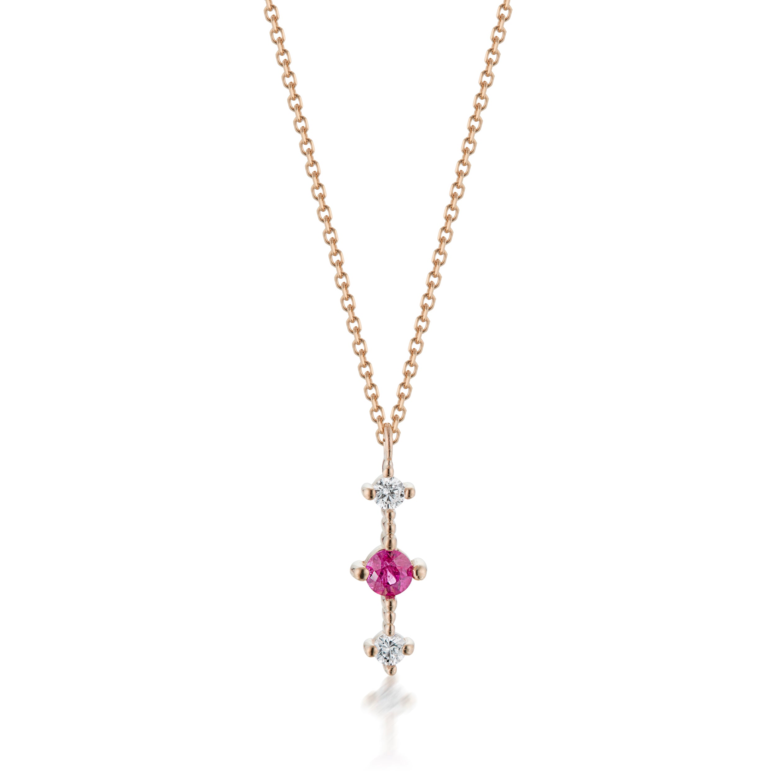 Vale Jewelry Celeste Bar Necklace with Ruby and Diamonds in Rose Gold Closeup