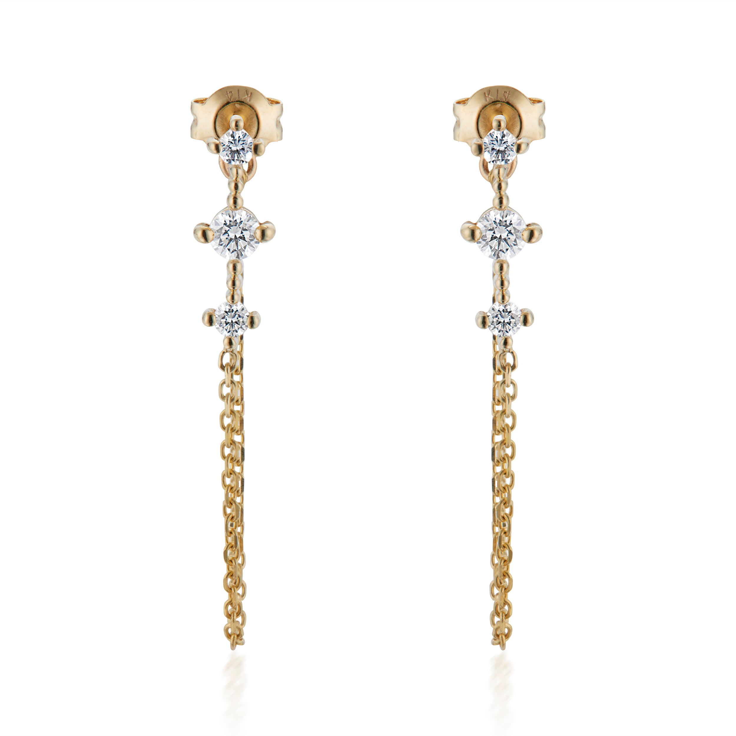 Vale Jewelry Celeste Diamond Chain Earrings in Yellow Gold Front View