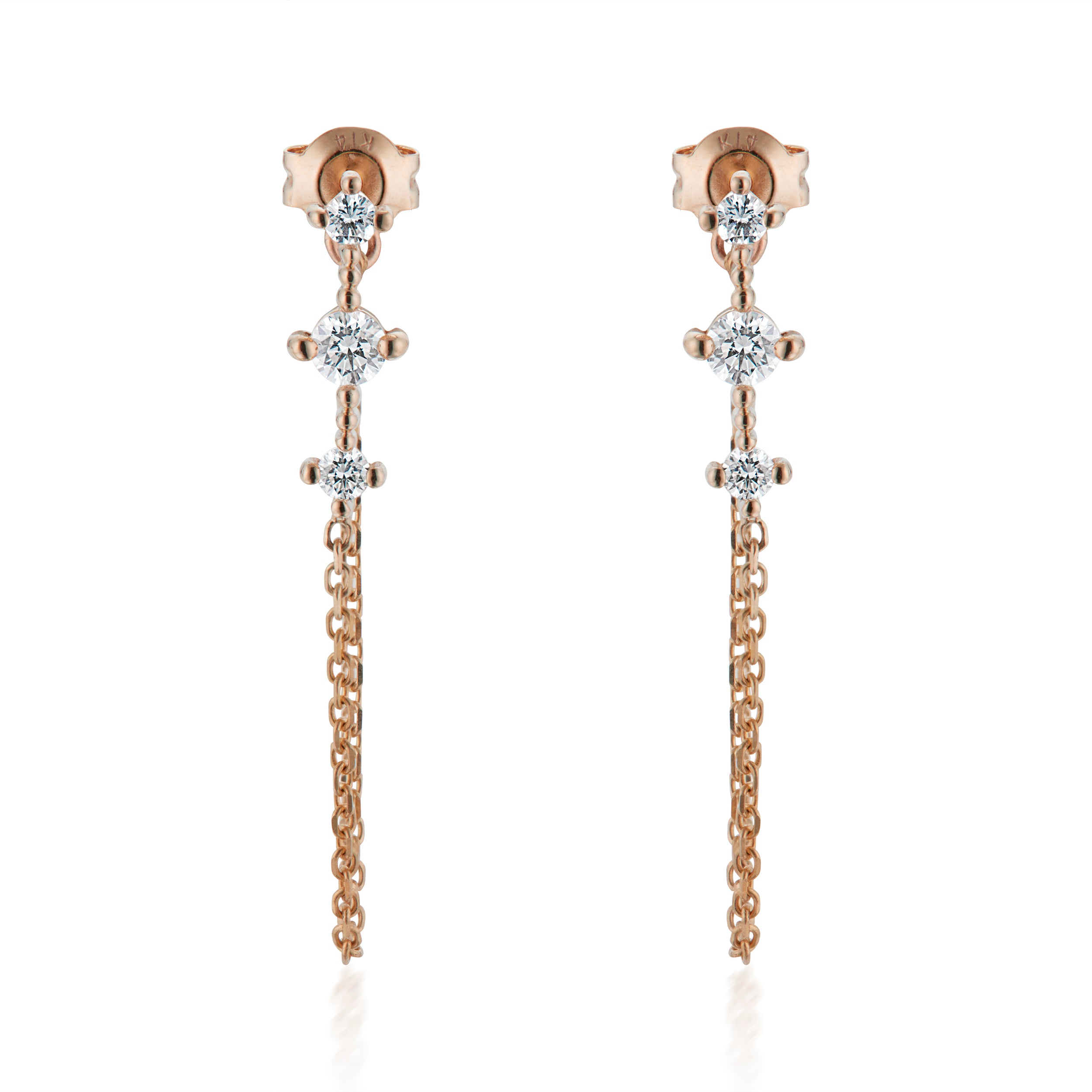 Vale Jewelry Celeste Diamond Chain Earrings in Rose Gold Front View