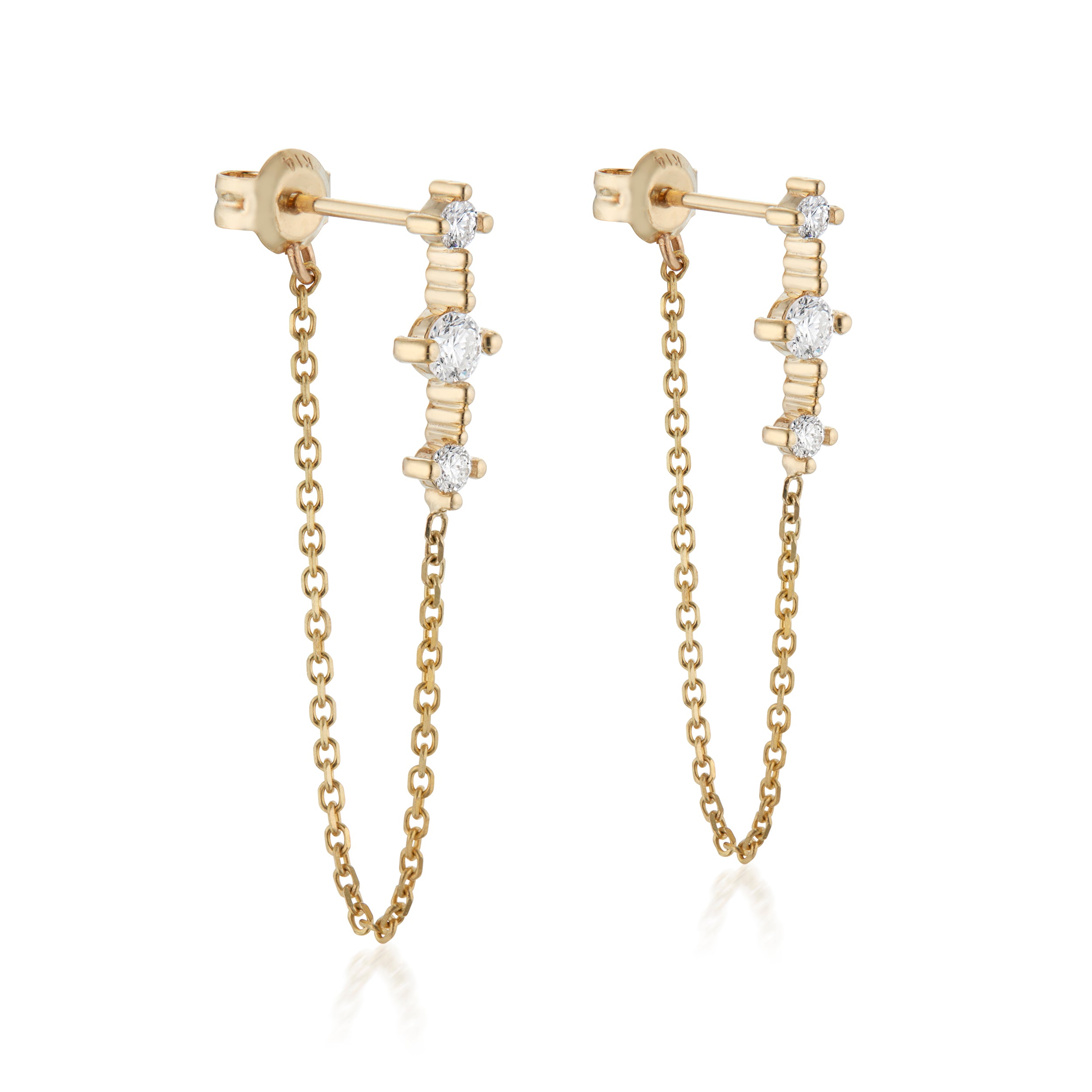 Vale Jewelry Celeste Diamond Chain Earrings in Yellow Gold Side View