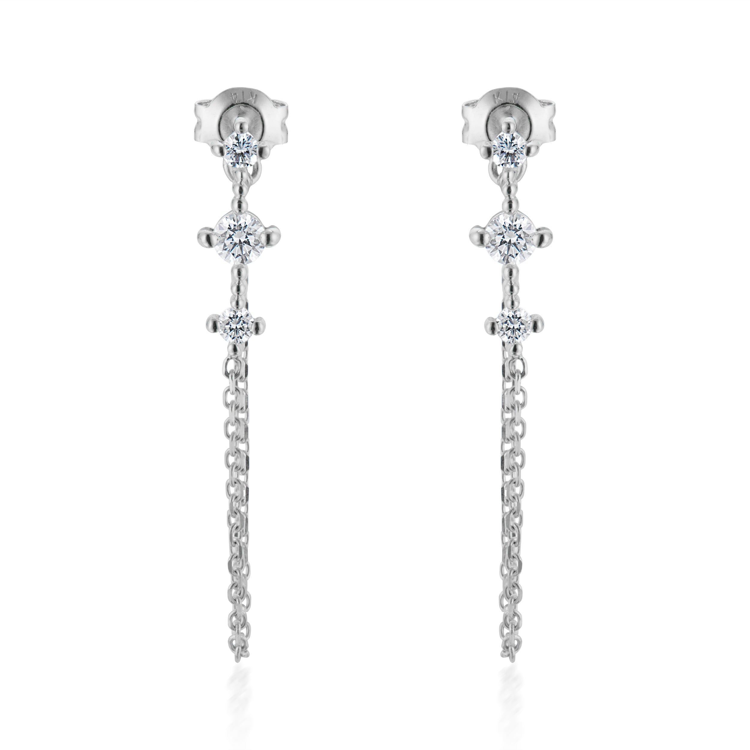Vale Jewelry Celeste Diamond Chain Earrings in White Gold Front View