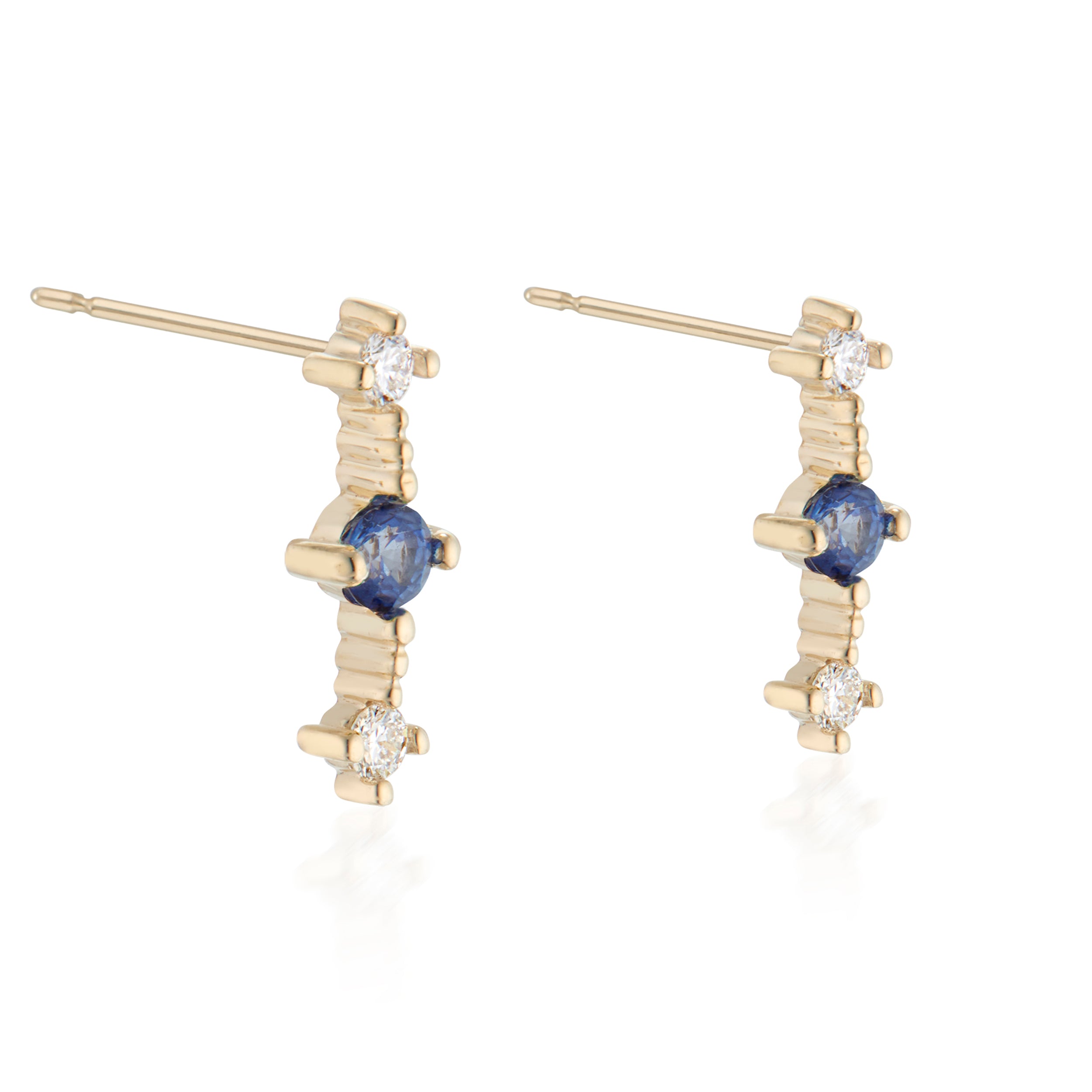 Vale Jewelry Celeste Earrings with Diamonds and Sapphires in Yellow Gold Side View