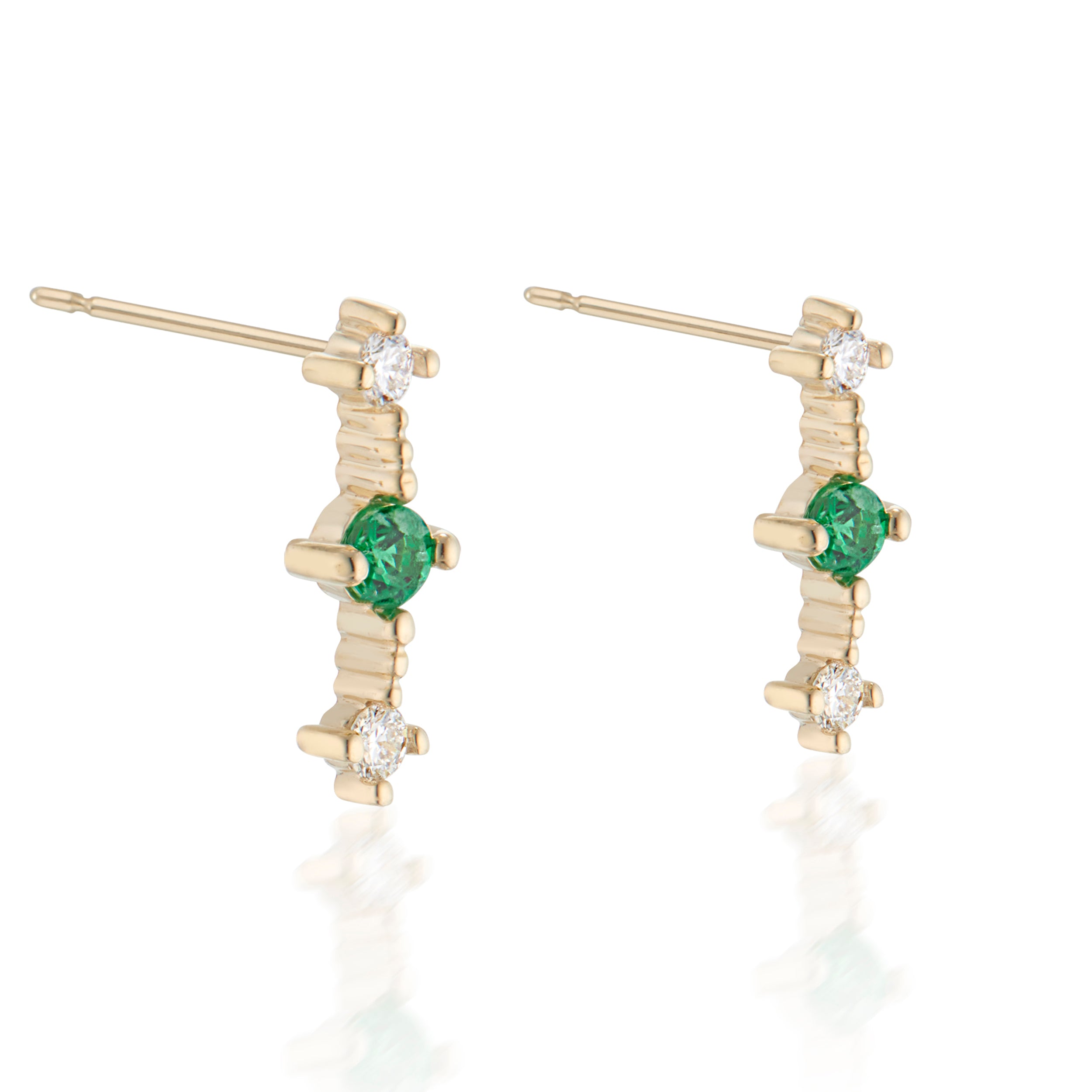 Vale Jewelry Celeste Diamond and Emerald Earrings in Yellow Gold Side View